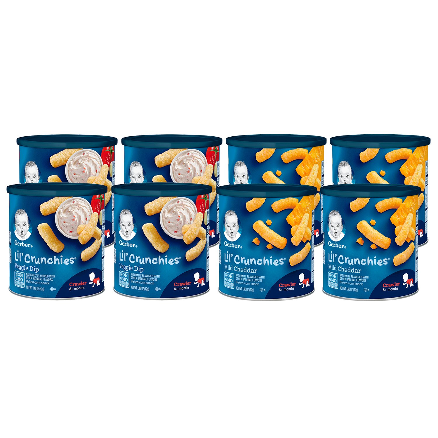 Gerber Baby Snacks Value Pack - Lil Crunchies Mild Cheddar & Veggie Dip (8 Packs) + Teether Wheels Apple Harvest (6 Packs) | Healthy Toddler Snacks for On-the-Go, Daycare & Travel