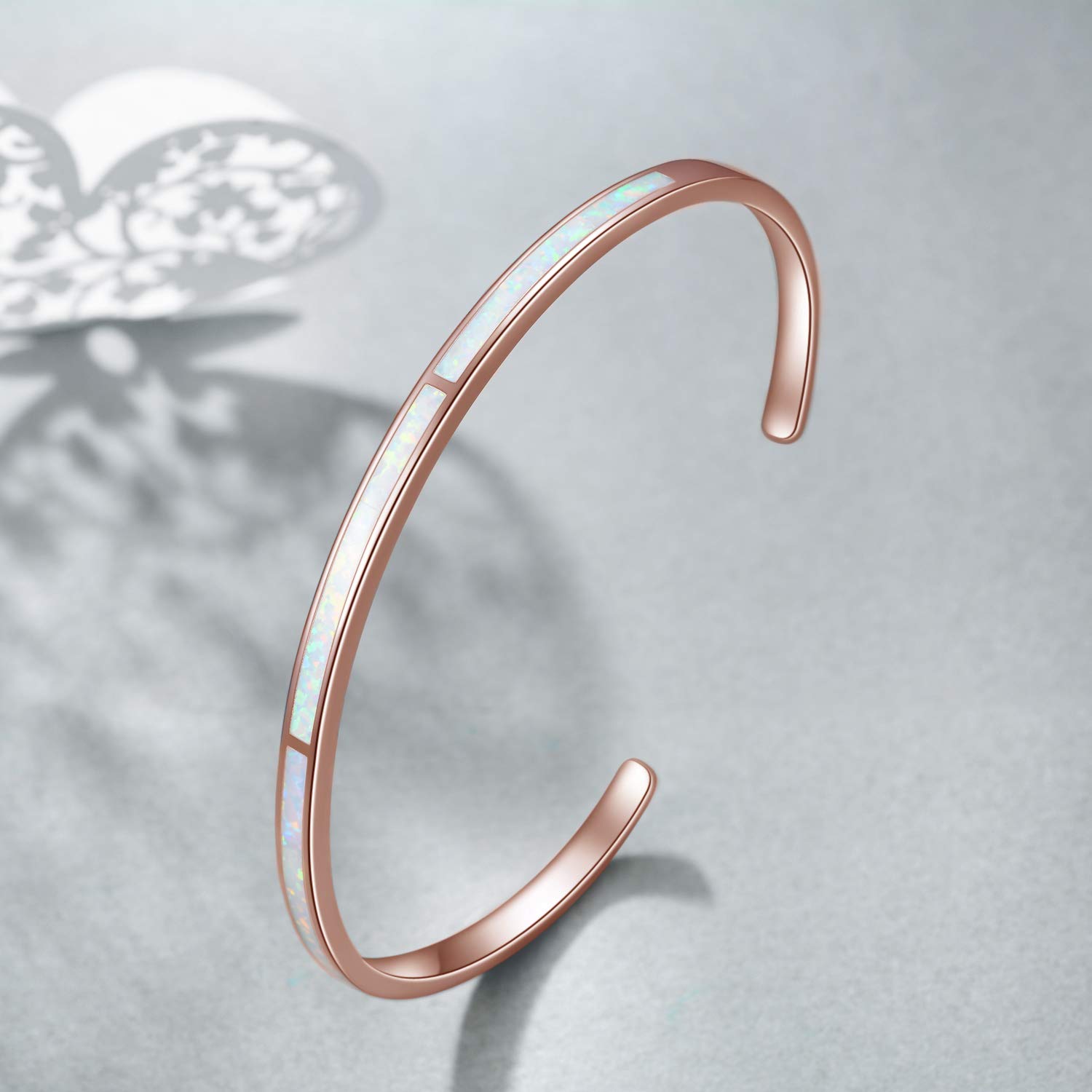 WINNICACA 925 Sterling Silver Opal Cuff Bangle Bracelet - Hypoallergenic Inspirational Jewelry Gift for Women, Wife, Mom & Daughter | Anniversary, Birthday Gift Idea | Perfect for Special Occasions & Everyday Elegance
