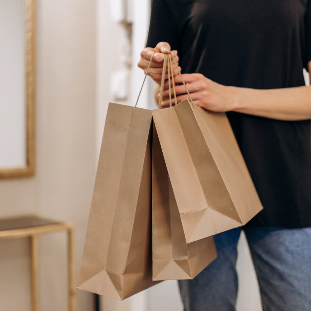 Eco-Friendly Kraft Paper Bags with Handles - 14×4×11 Inches (20 Pack) | 150 GSM Thick Recycled Brown Paper Bags for Gift Wrapping, Shopping, Retail & Party Supplies | Sustainable Packaging for Stores, Weddings & Events