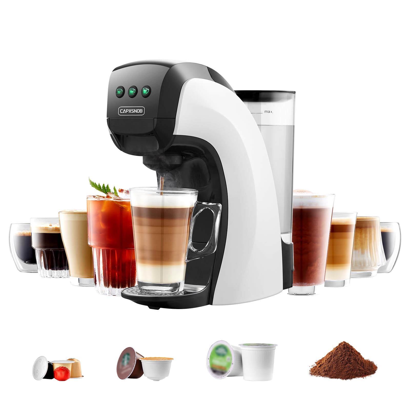 Premium 20 Bar Espresso & Coffee Machine for Keurig K-Cup, Nespresso Original & Dolce Gusto Pods - Programmable Cappuccino/Latte Maker with 28oz Water Reservoir - Perfect for Home, Office & Small Cafes