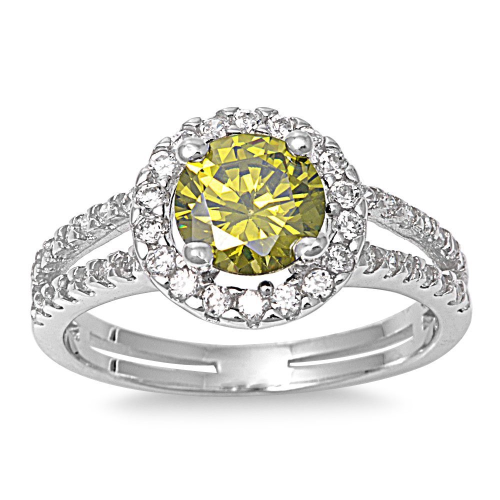 Elegant Sterling Silver Simulated Peridot Halo Ring - Size 5-10 - Perfect for Engagement, Anniversary & Special Occasion Gifts