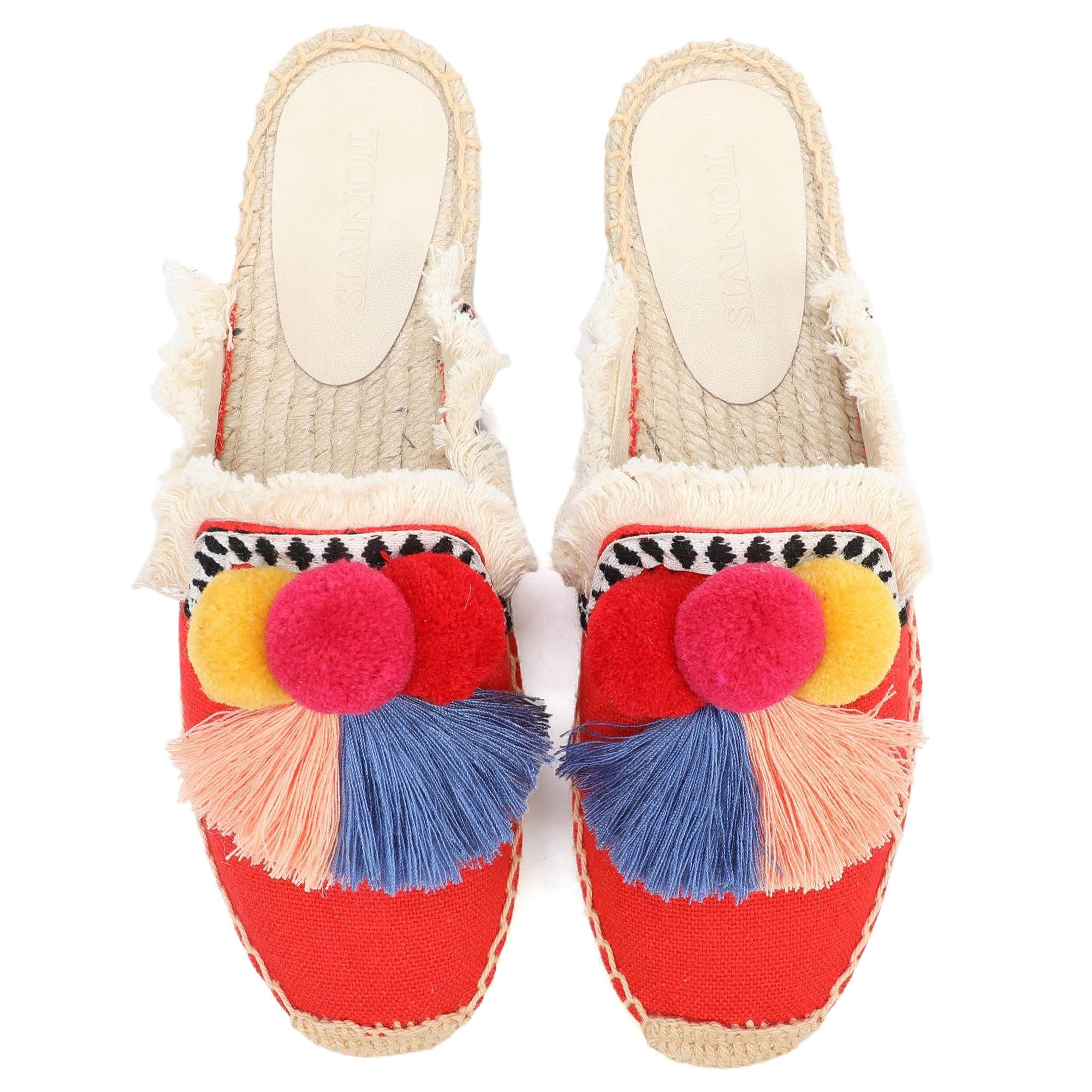 Women's Comfortable Mule Flat Shoes with Tassel & Pompom - Breathable Espadrilles Slides Backless Slippers for Summer, Beach, Casual Wear & Home Use