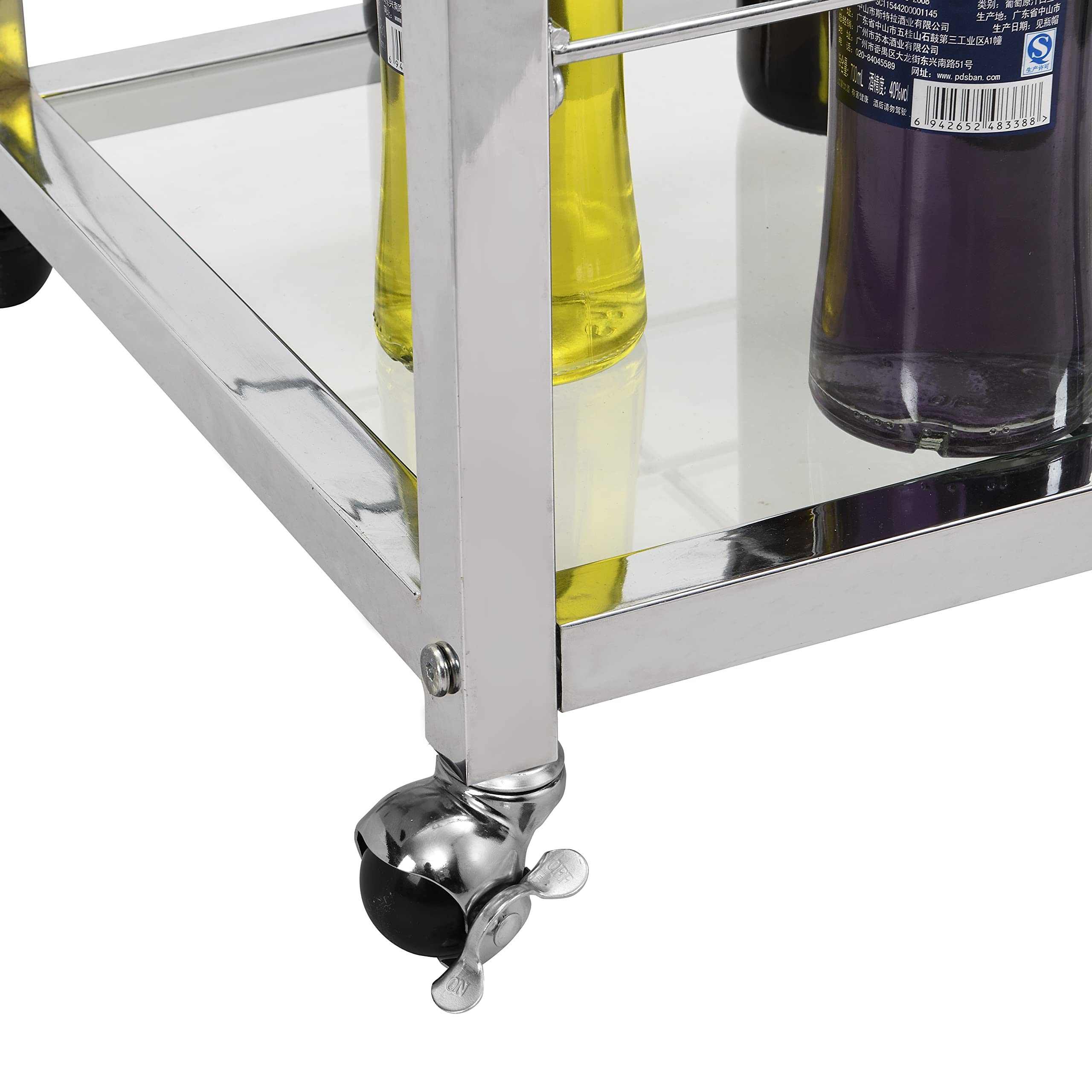 3-Tier Chrome Bar Serving Cart with Glass Shelves - Modern Kitchen Drinks Trolley for Wine Storage & Beverage Service - Perfect for Home Bars, Parties & Restaurant Use
