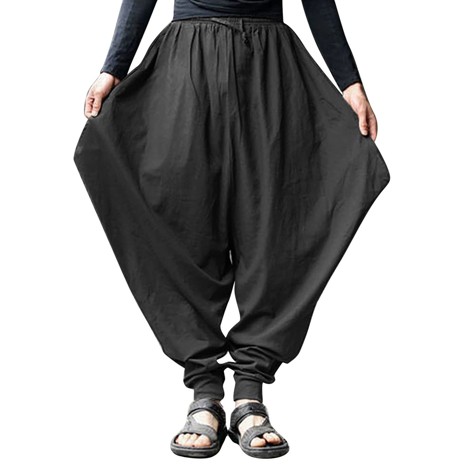 Men's Cotton Linen Pants - Casual Summer Trousers for Petite & Plus Size | Retro Harem Style | Perfect for Beach, Travel & Relaxation