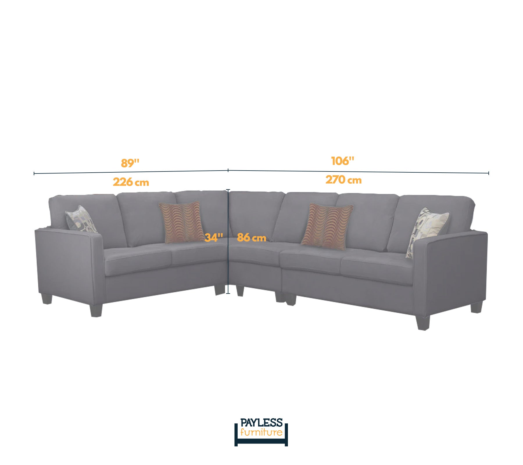 Stylish Off-White Chenille Fabric Sectional Sofa with 4 Decorative Pillows - Perfect for Living Room, Lounge & Family Room Comfort