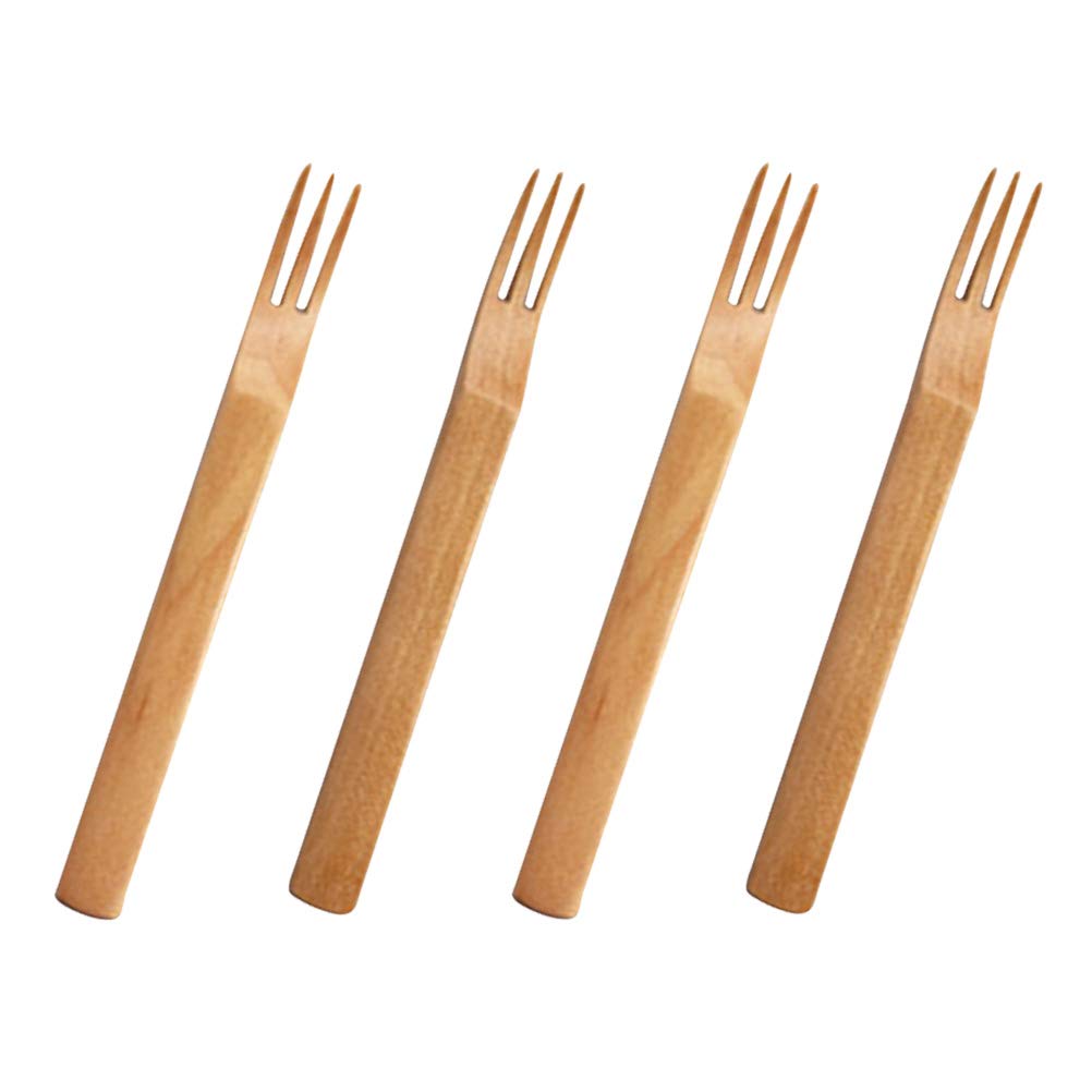 Reusable Wooden Fruit Forks Set of 4 - Eco-Friendly Salad Picks & Party Appetizer Skewers for Fruit Platters, Charcuterie Boards & Wedding Buffets