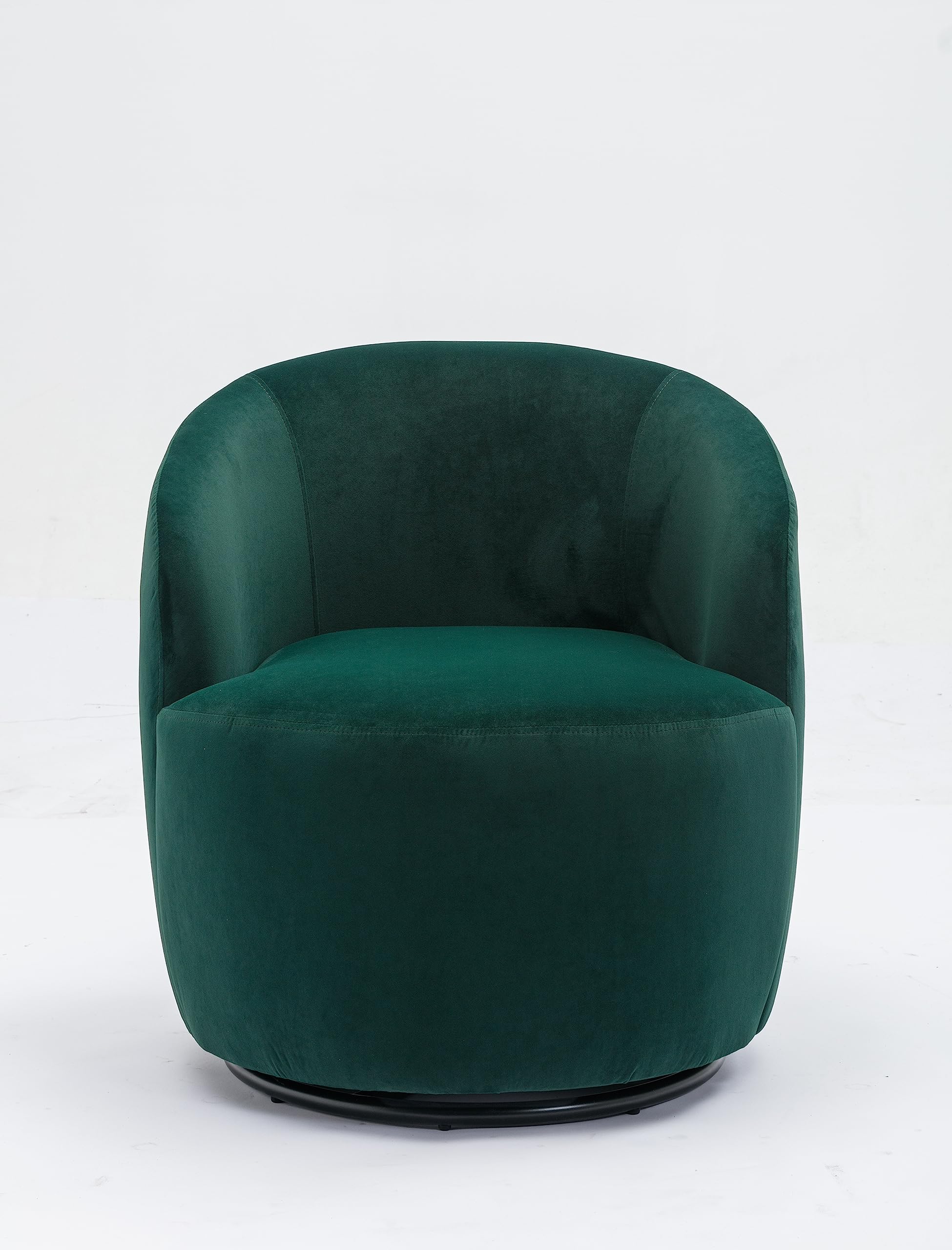 NicBex Velvet Swivel Accent Chair - Upholstered Barrel Armchair with Black Powder-Coated Metal Base for Living Room, Bedroom & Makeup Area | Comfy Green Velvet Fabric, 360-Degree Rotation