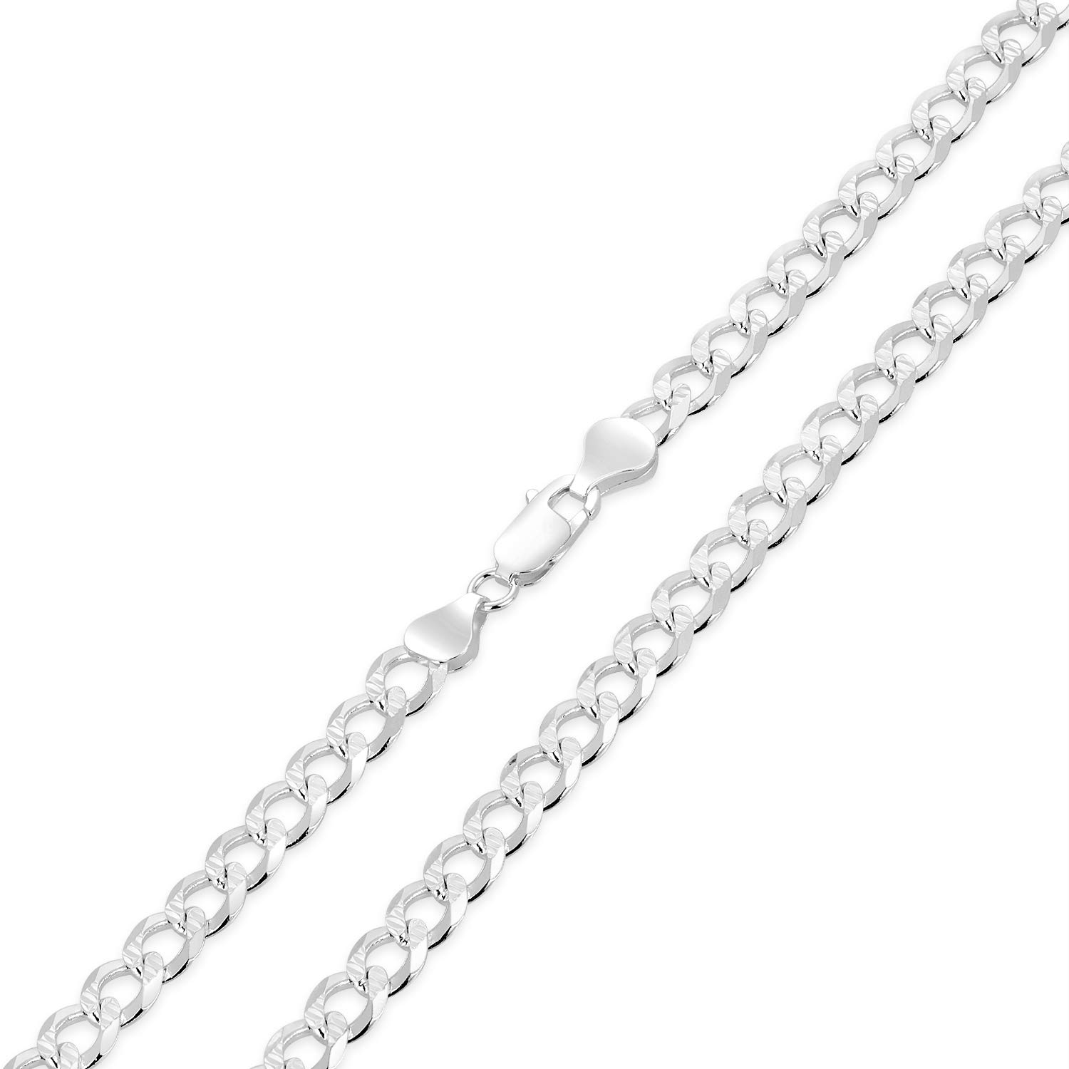 Authentic Italian Sterling Silver Cuban Curb Link Chain Necklace .925 Diamond-Cut 3MM-7.5MM 16