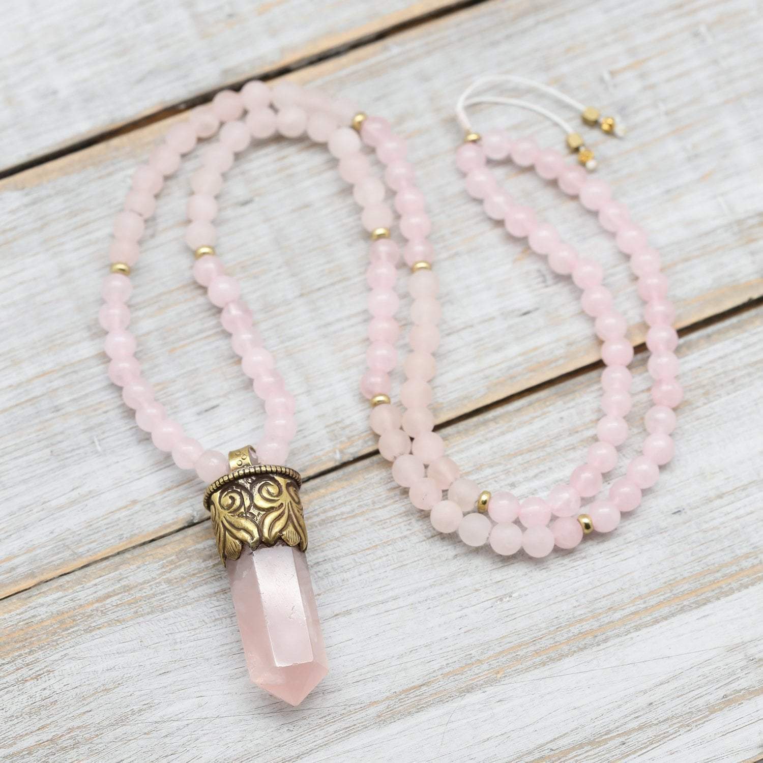 Heart Chakra Crystal Mala Beads - Rose Quartz & Amethyst Meditation Necklace for Compassion & Love | Yoga, Reiki Healing & Spiritual Practice Accessory