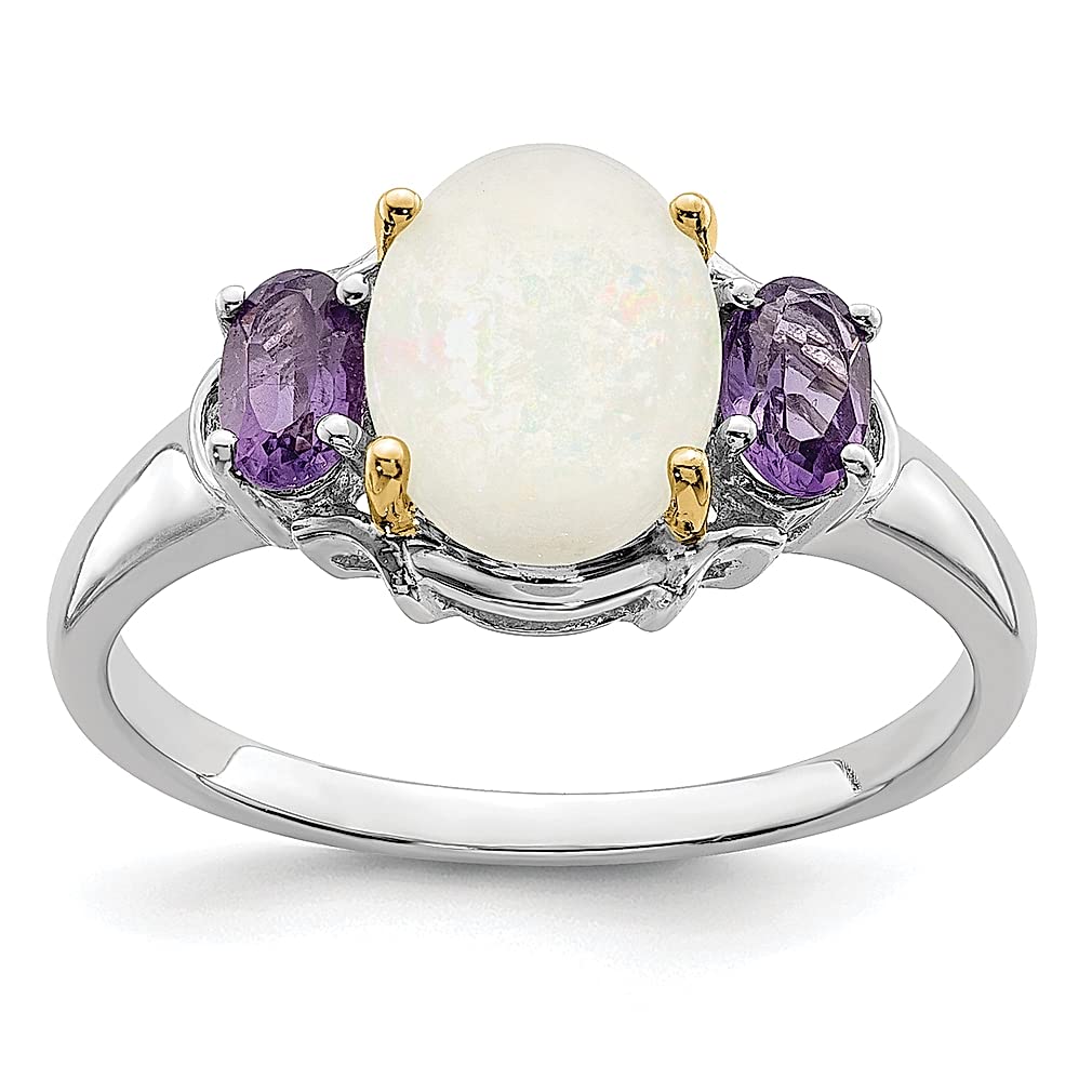 925 Sterling Silver 14K Gold Plated Opal & Amethyst Gemstone Ring for Women | Elegant Fine Jewelry Gift for Her | Perfect for Anniversary, Birthday & Valentine's Day