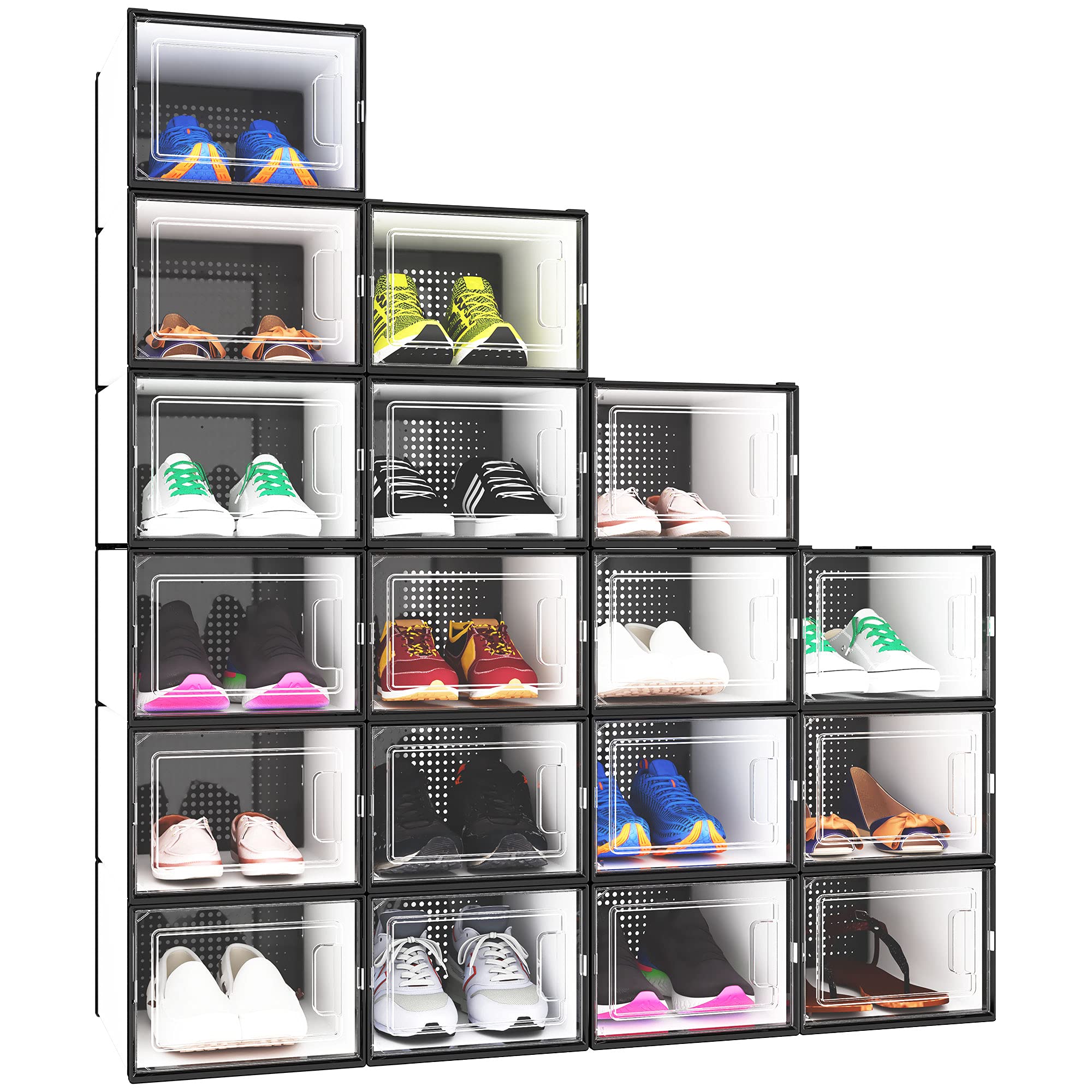 YITAHOME 18-Pack Medium Shoe Storage Boxes - Heavy Duty Stackable Clear Shoe Organizer Containers with Drawers for Closet Organization (White) - Perfect for Sneakers, Boots & Shoe Collection Display