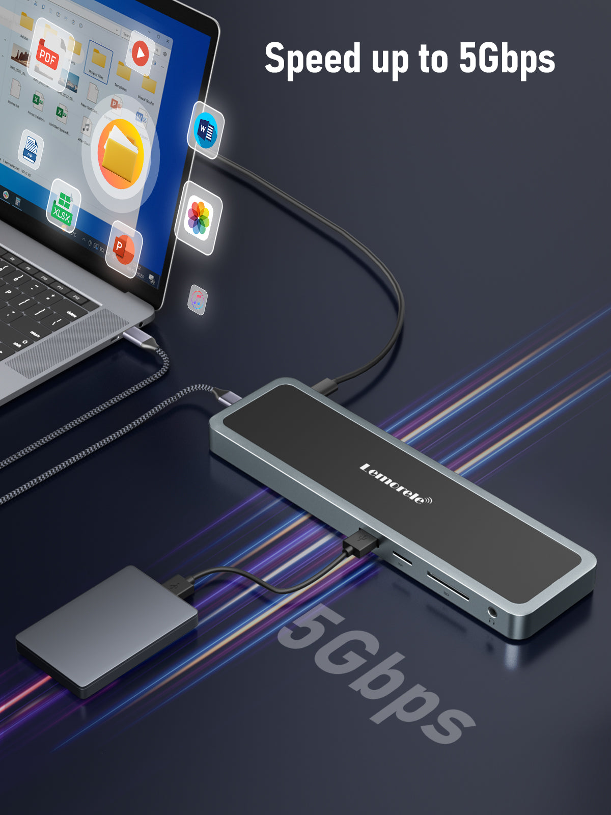 LEMORELE™ D0605 12-in-1 USB C Hub with 4K HDMI, Ethernet, SD/TF Card Reader - Perfect for MacBook Pro/Air, iPad Pro, Dell XPS & More | Home Office & Travel Essential