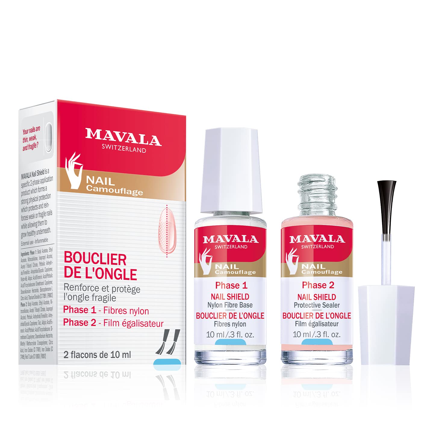 Mavala Nail Shield - 2 Count Nail Strengthener & Hardener Treatment for Brittle & Split Nails | Clear Nail Polish Top Coat for Growth & Repair | Perfect for Weak, Peeling Nails at Home or Salon Care