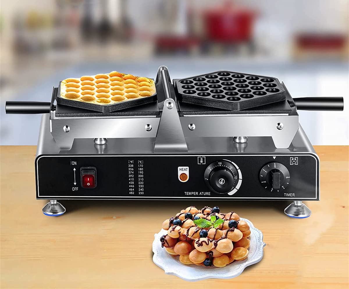 110V Commercial Bubble Waffle Maker - Electric Egg Waffle Machine with Reversible Double Pot & Non-Stick Teflon Coating (122-572°F) - Perfect for Bubble Waffles, Egg Puffs, Meringues - Ideal for Restaurants, Cafes, Food Trucks & Home Breakfast