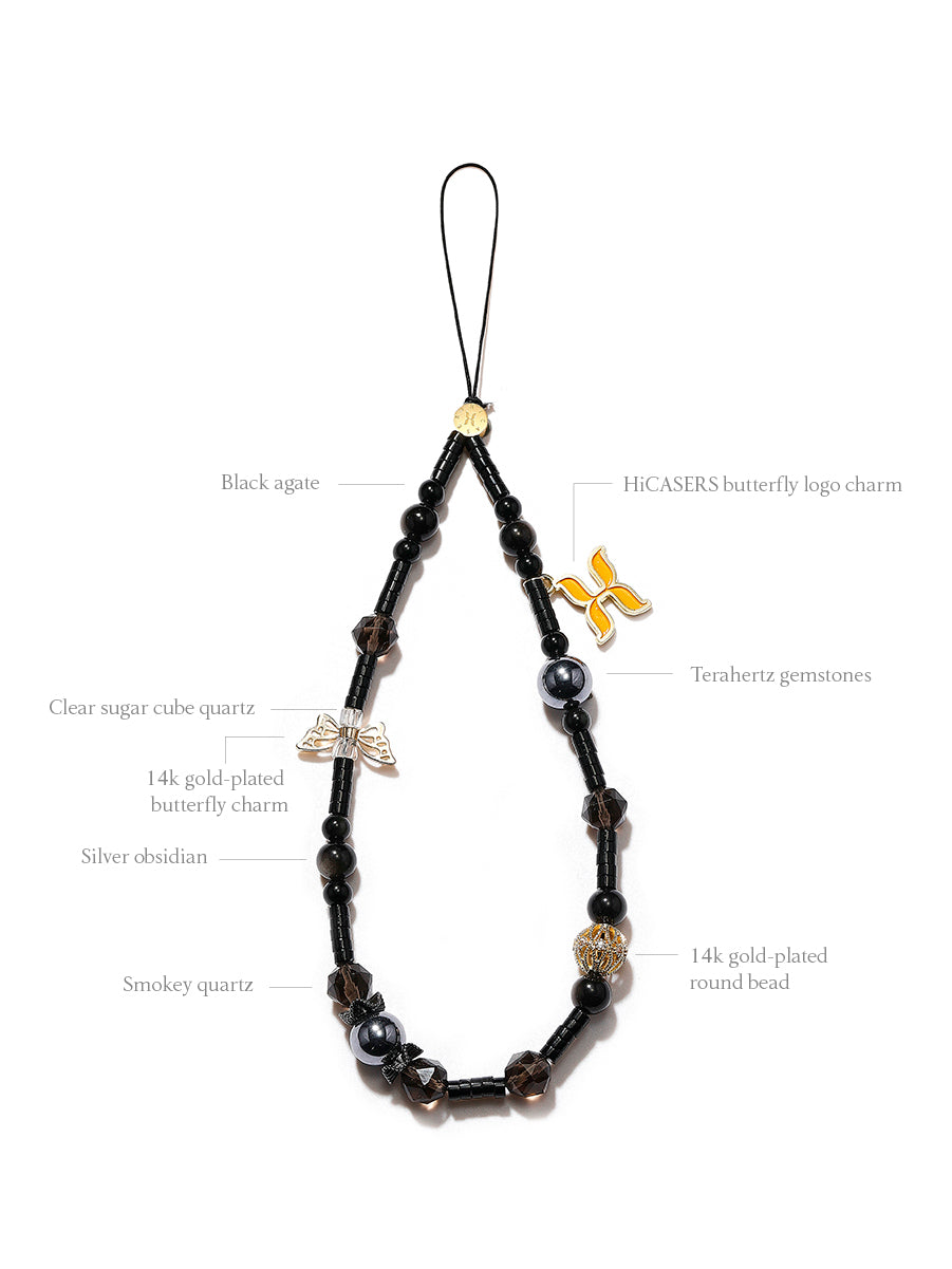 Silver Sheen Obsidian Phone Charm - Jet Black Protection Stone for Good Luck & Positive Energy | Perfect for Smartphones, Keychains & Gifts