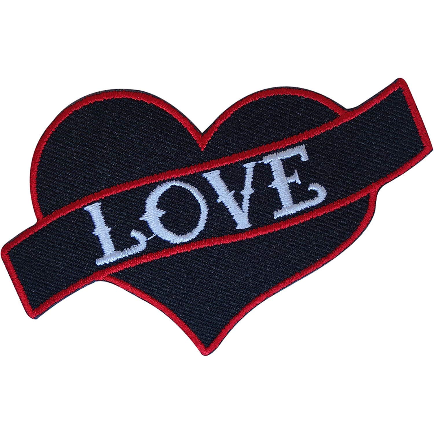 Embroidered Black and Red Love Heart Tattoo Patch - Iron-On Sew On Badge for Shirts, Jeans & Bags | DIY Fashion Accessories for Punk, Gothic & Biker Style Outfits