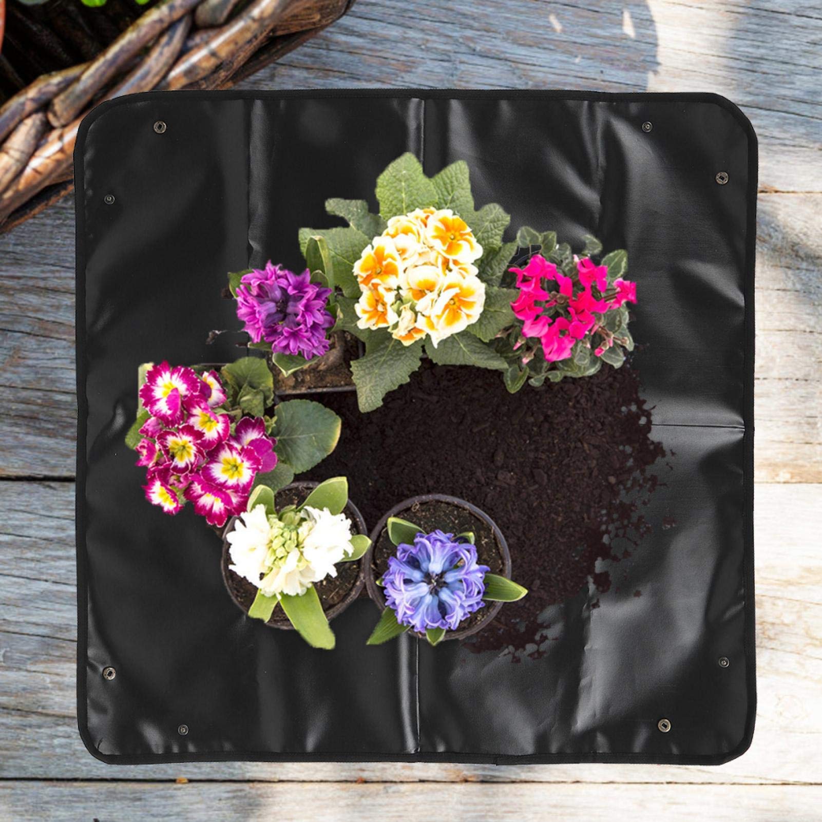 Yosoo Foldable Plant Potting Mat - Black Gardening Repotting Tray for Indoor Plants, Flowers & Succulents | Portable Transplanting Mat for Mess-Free Gardening, Home & Greenhouse Use