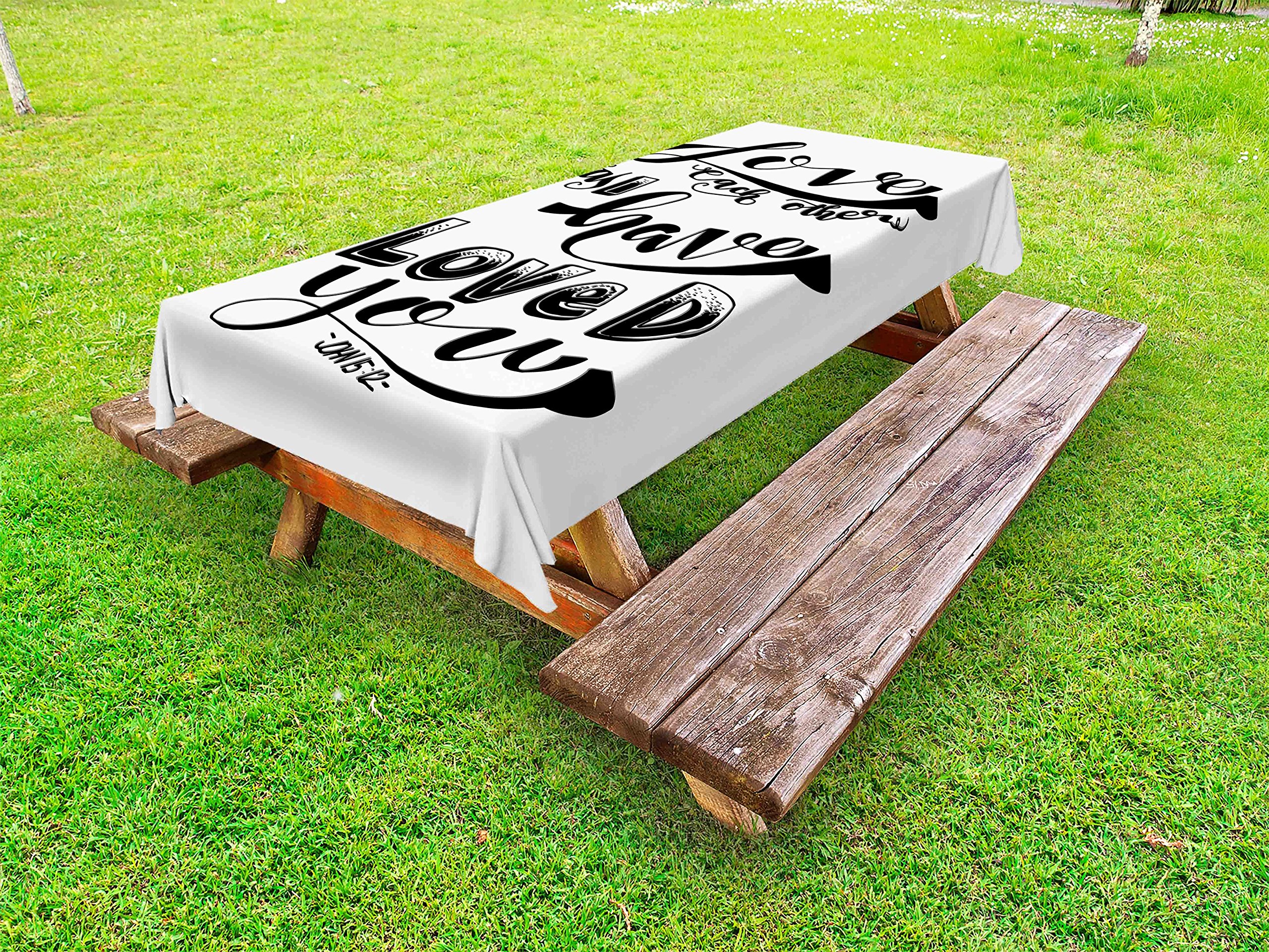 Ambesonne Black and White Outdoor Tablecloth - Washable Picnic Table Cover 58