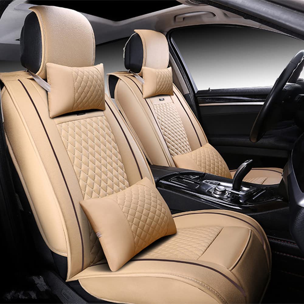 RX Front Car Seat Covers - Airbag Compatible Leatherette Protectors (2Pcs, Light Yellow) for Enhanced Comfort & Style in Daily Commutes & Road Trips