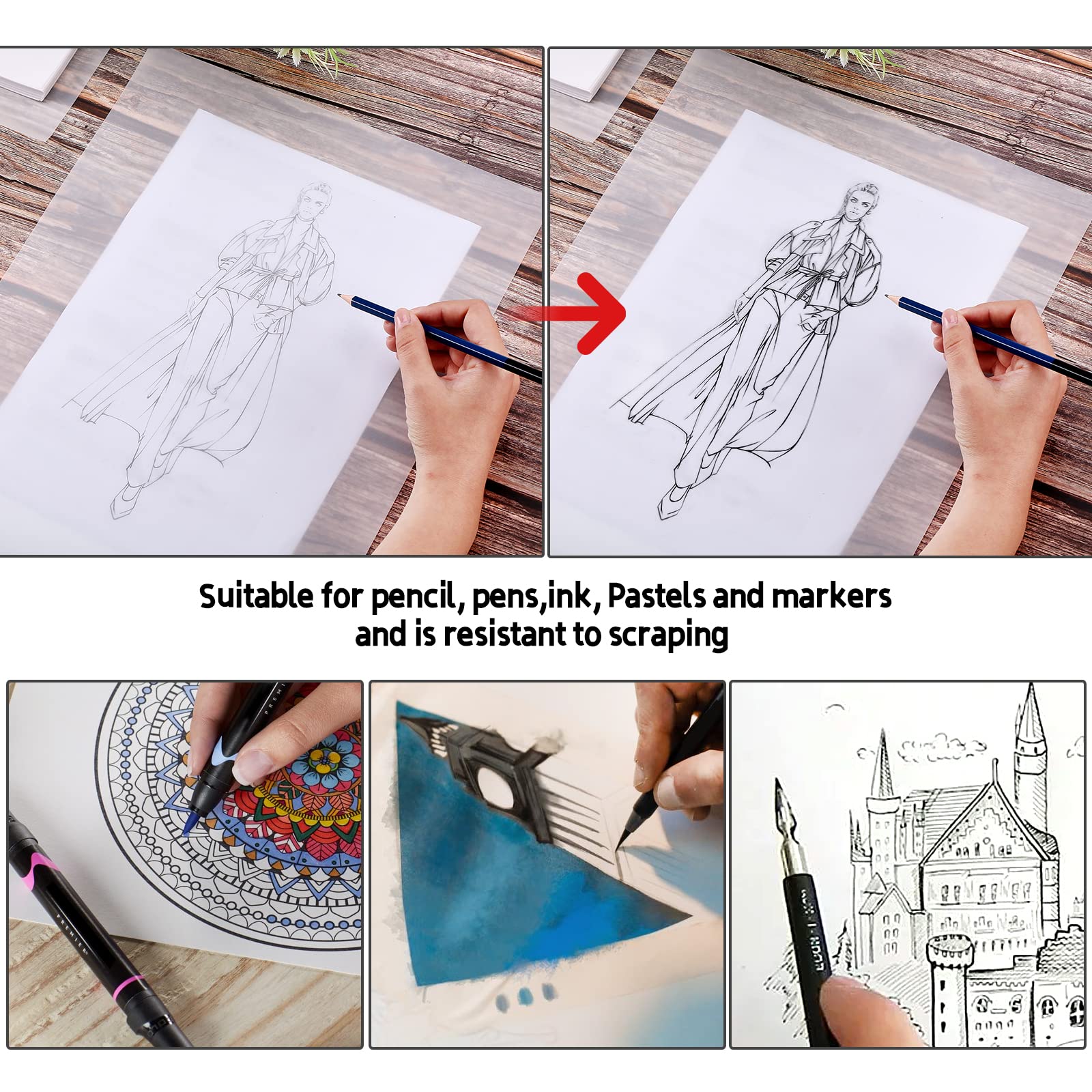 Premium Vellum Paper - 250 Sheets A3 Size (16.53x11.7 Inches) Translucent Tracing Paper for Sketching, Drawing, Animation & Calligraphy - Perfect for Artists, Architects & Design Projects