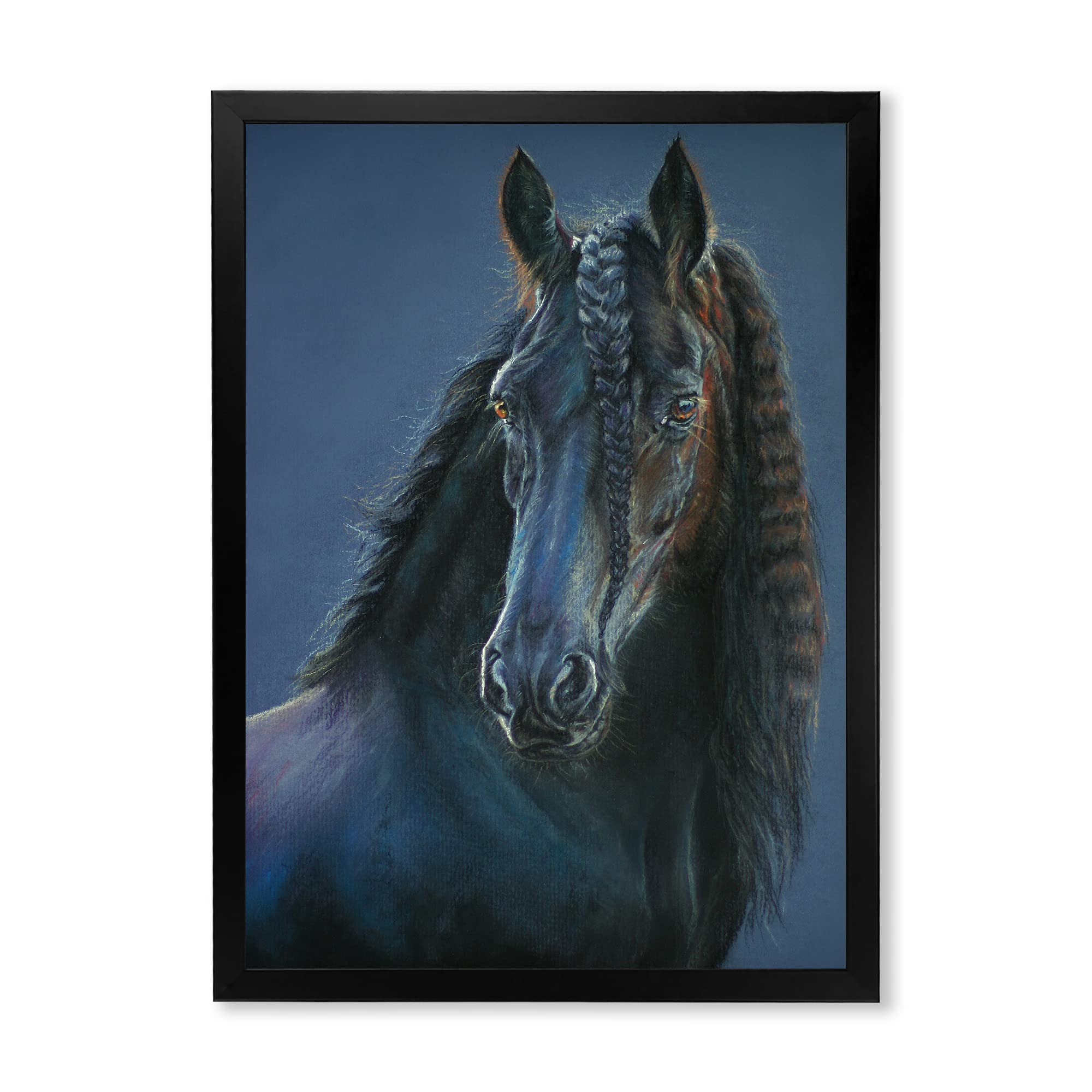 Farmhouse Framed Wall Art - Frisian Horse Portrait Painting for Home & Office Decor | Rustic Countryside & Equestrian Themed Interior Design