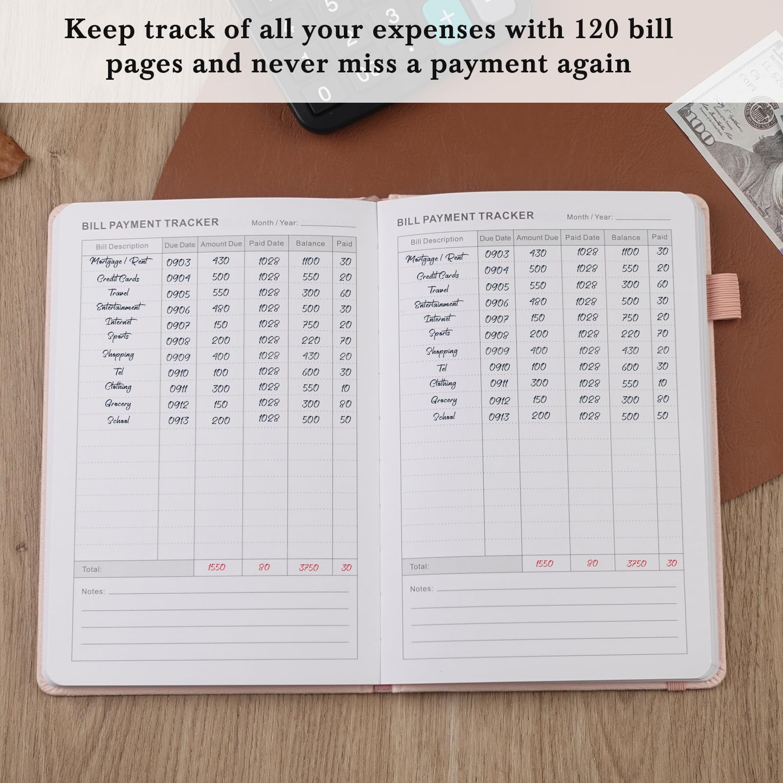 **2025 Monthly Bill Organizer with Pockets - Track & Pay Bills Easily | 2280 Billing Records | Expense Tracker & Money Saver Notebook (Pink) - Perfect for Home Budgeting & Financial Planning**