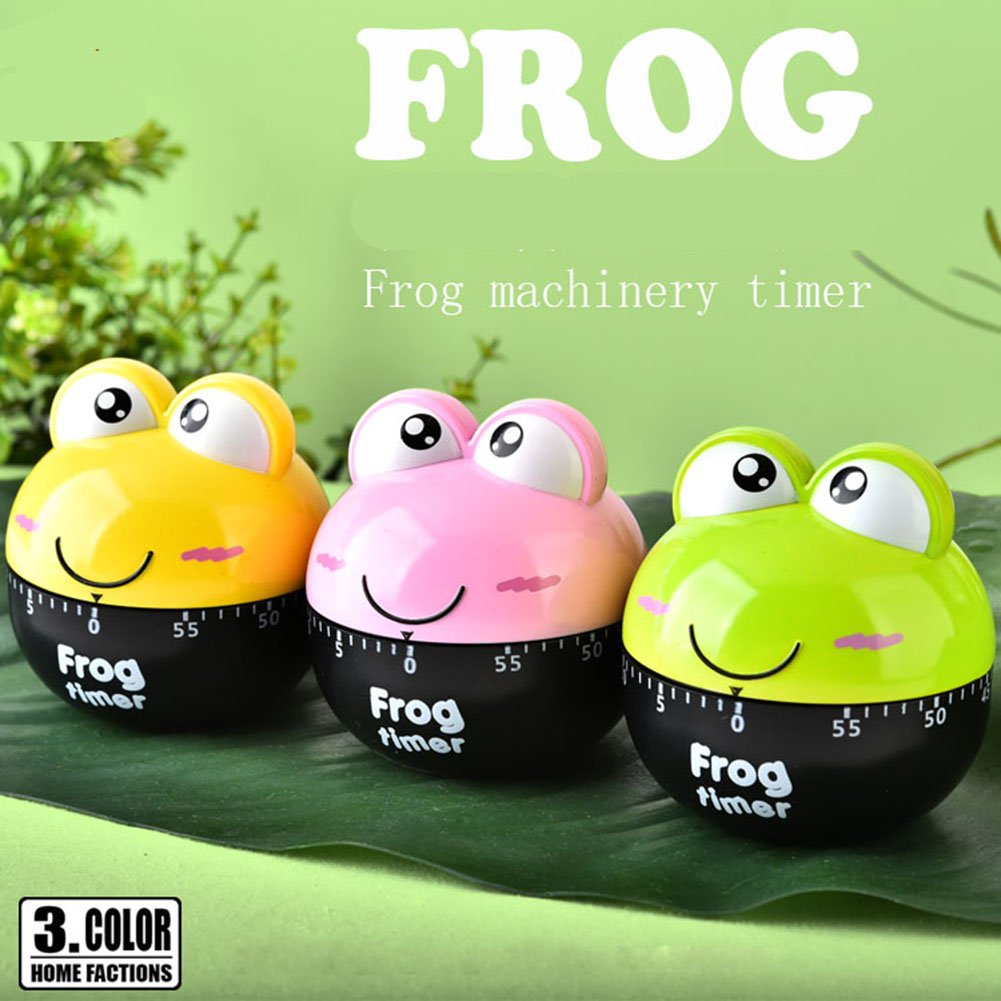 Mini Mechanical Kitchen Timer - 60 Minute Countdown with Loud Alarm, Cartoon Frog Design, Manual Wind-Up for Cooking, Baking, and Lab Use (Green)