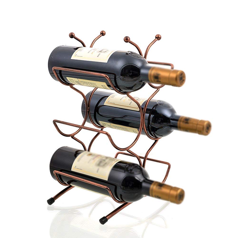 FCXBQ 6 Bottle Freestanding Wine Rack - Bronze Metal Wine Storage Holder for Kitchen, Dining Room & Bar Counter Decor | Perfect for Home, Restaurant & Wine Cellar Organization