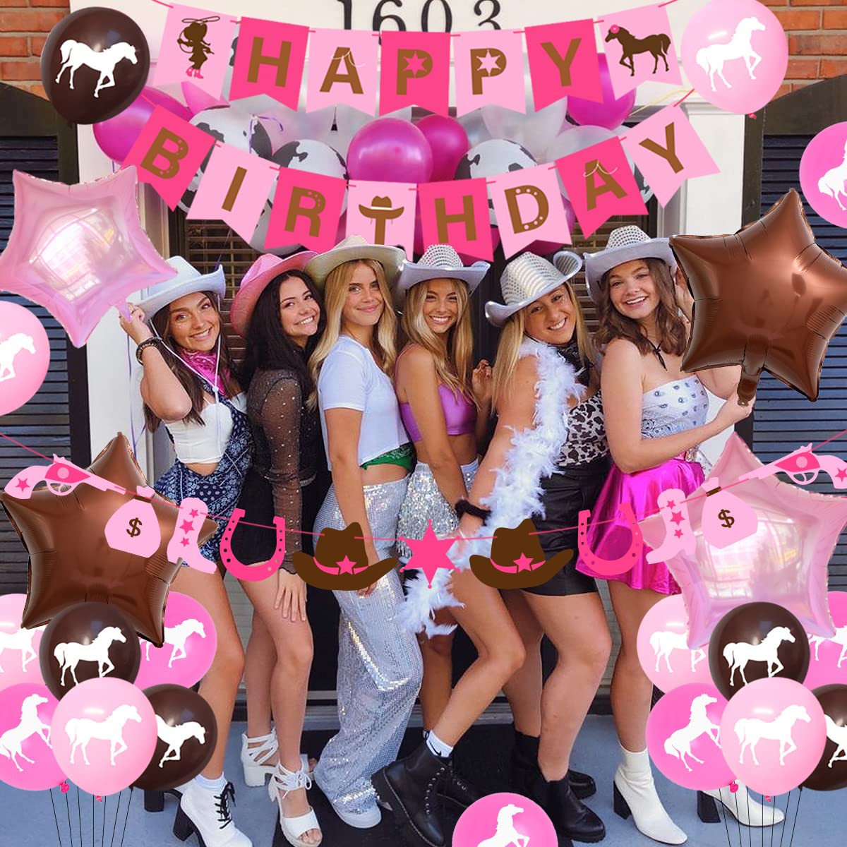 Western Cowgirl Party Decorations Set - Horse Birthday Supplies with Garland, Pink Balloons & Happy Birthday Banner for Western Theme Parties, Baby Showers & Cowgirl-Themed Events