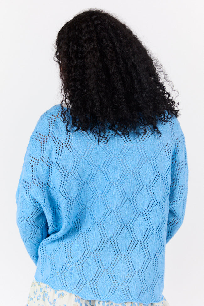 By The Bay Blue Open Knit Sweater for Women - Lightweight Loose Fit Cardigan - Perfect for Spring & Fall Layering - Beach Cover Up & Casual Outings