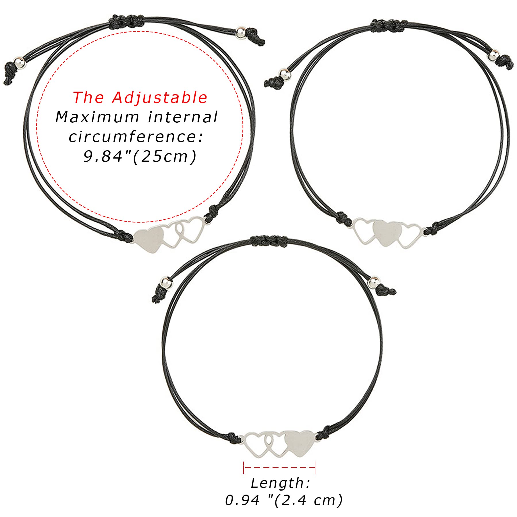 3PCS/4PCS Sisters Best Friend Bracelet Set - Heart Matching Friendship Bracelets for Women, Family, and Loved Ones - Perfect for Birthdays, Anniversaries, and Special Occasions