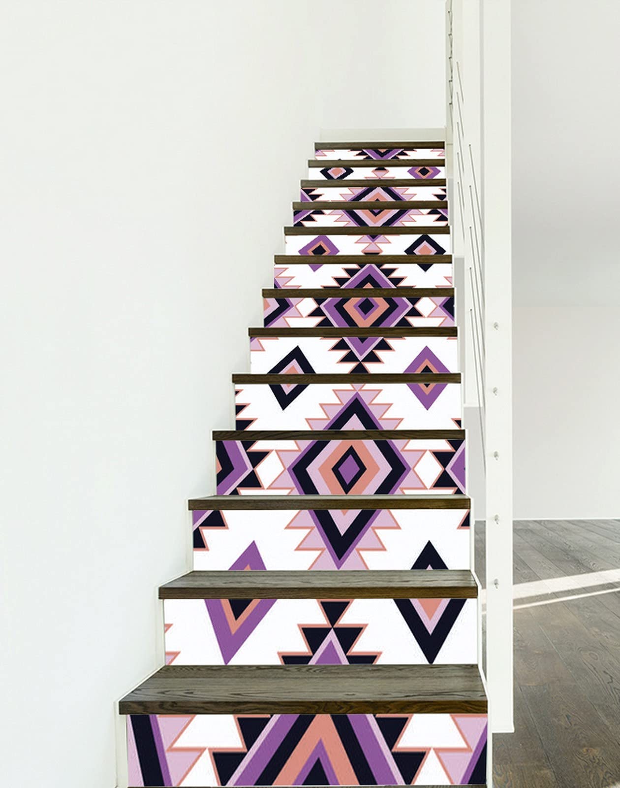 3D Self-Adhesive Removable Stair Stickers - Ethnic Tribal Boho Geometric Pattern Vinyl Decals for Stairs, Kitchen Tiles & Walls - 13 Piece Set - Perfect for Home Decor, DIY Projects & Rental Apartment Upgrades