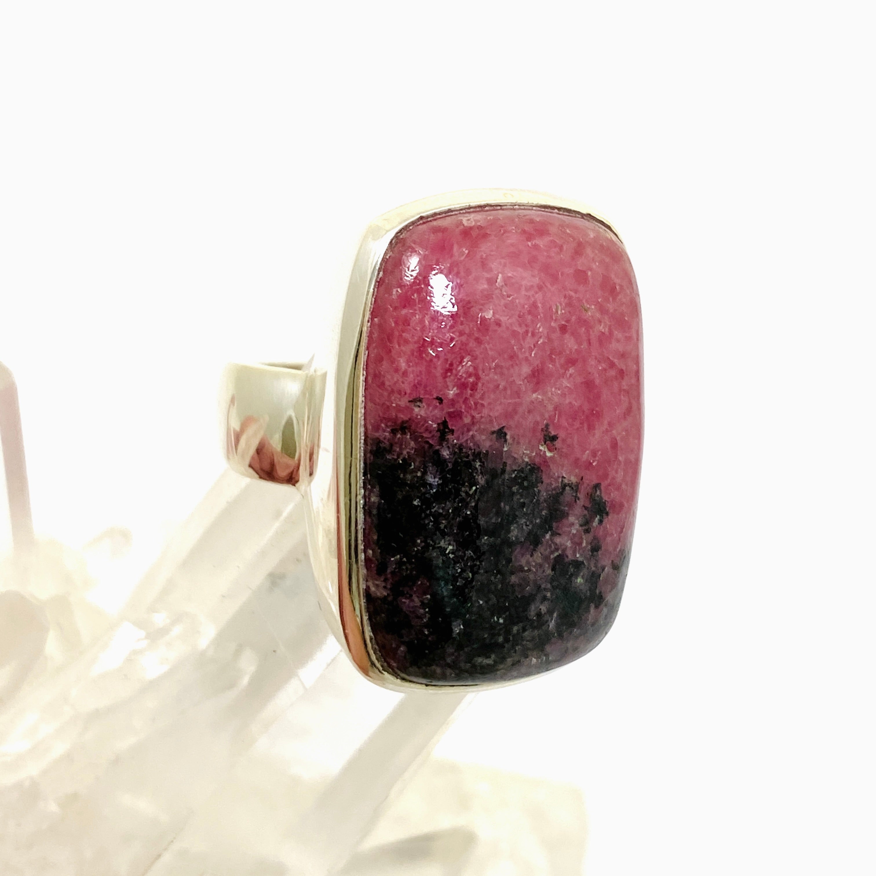 Rhodonite Rectangular Cabochon Ring - Size 10.5 PRGJ896 - Elegant Healing Stone Jewelry for Women, Perfect for Meditation, Energy Balancing & Spiritual Gifts