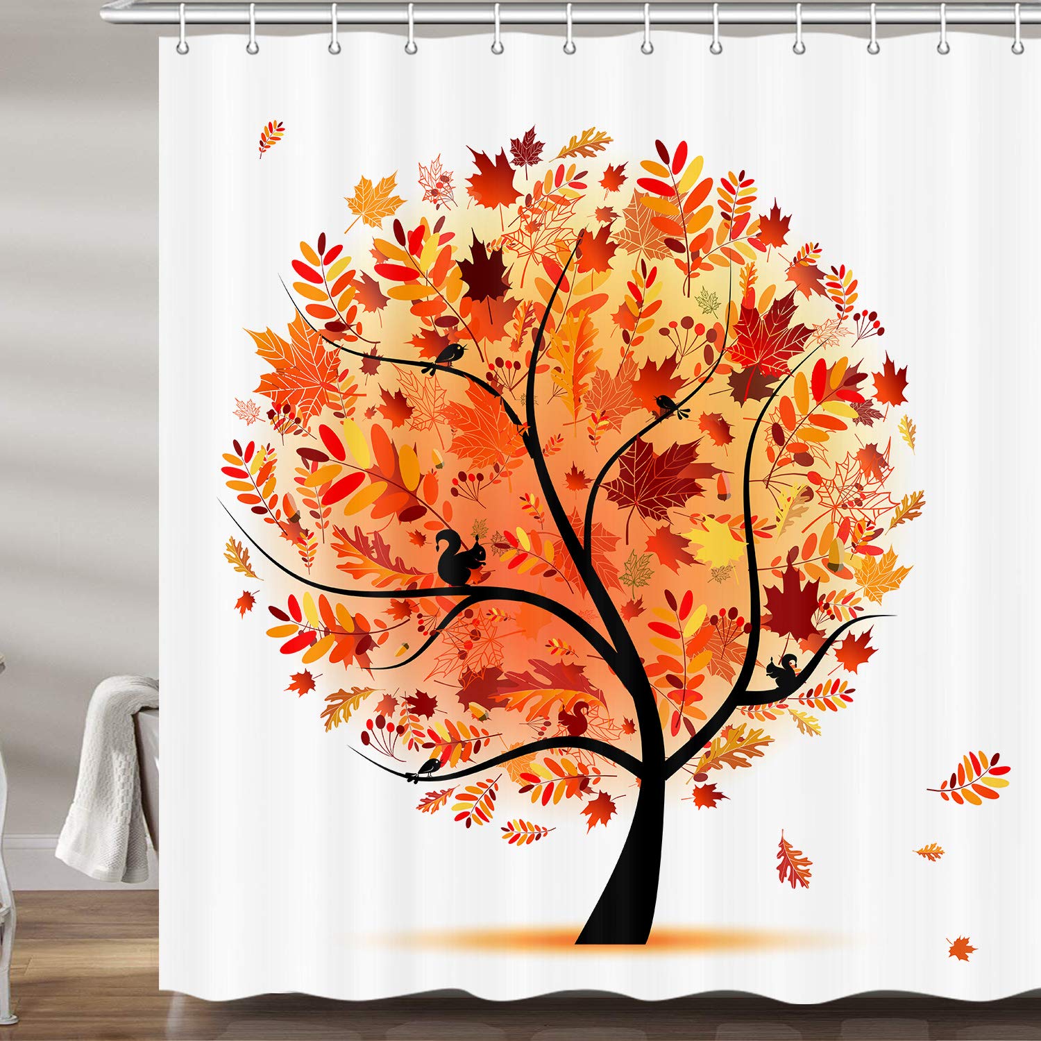 JAWO Autumn Maple Leaves Shower Curtain Set - Waterproof Fabric Bathroom Decor with Hooks, 60x70 Inches - Fall Thanksgiving Home Decor for Cozy Seasonal Atmosphere