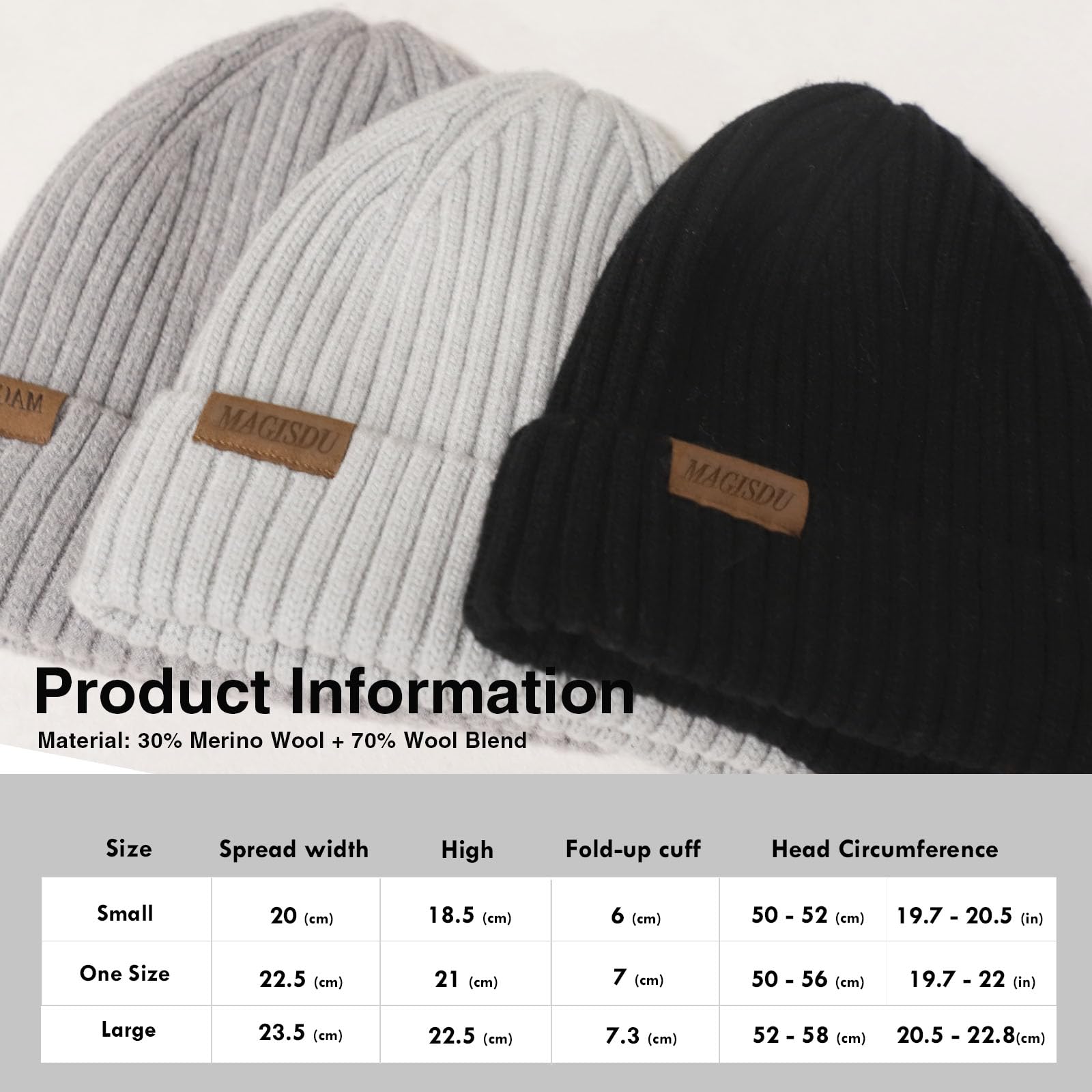 Warm Merino Wool Unisex Winter Beanie Hat for Men & Women - Double Layer Fleece Lined Skull Cap - Perfect for Skiing, Snowboarding & Outdoor Activities