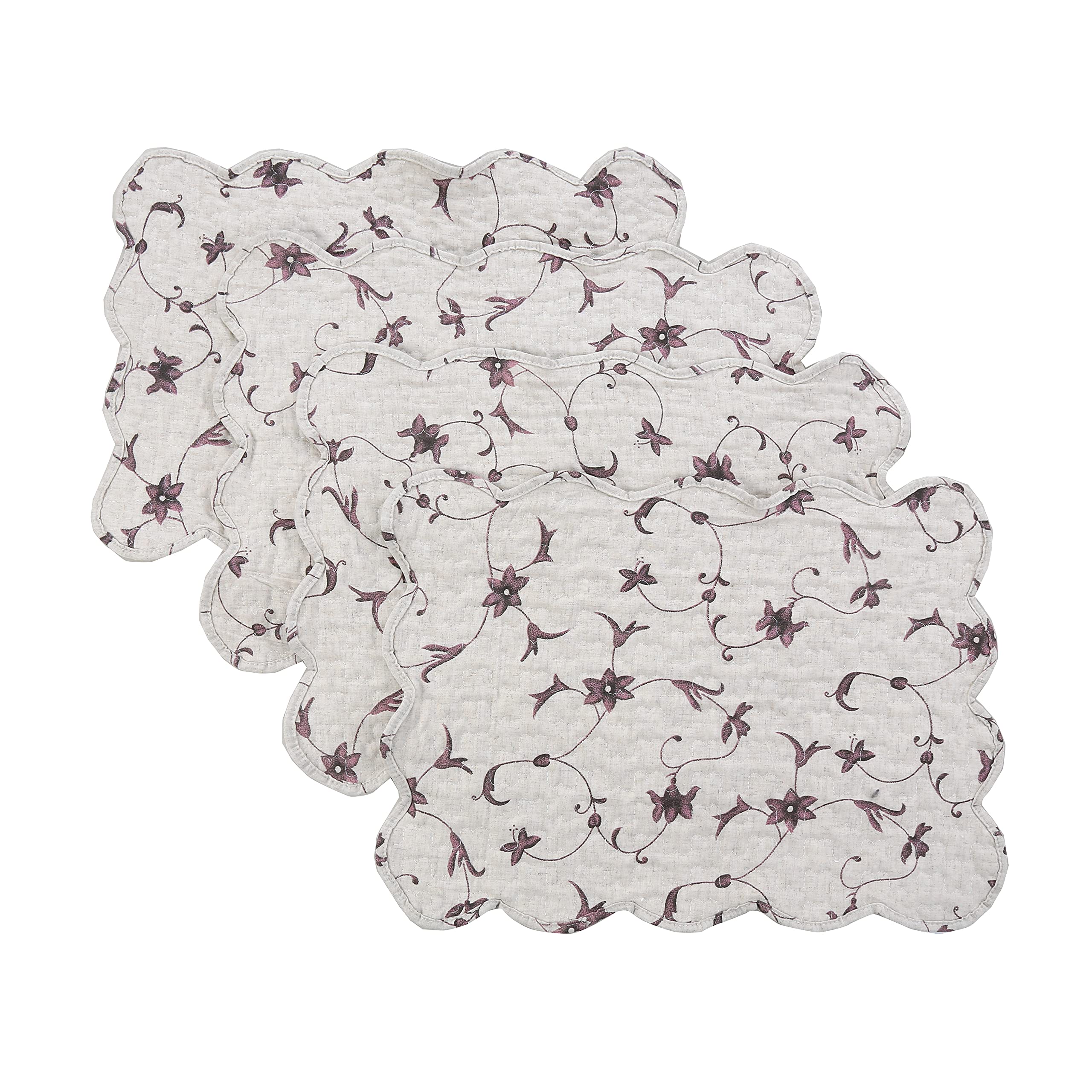 Premium Quilted Linen Cotton Placemats Set of 4 - Purple Morning Glory Floral Design for Dining Table Decor - Elegant & Durable Table Mats for Everyday Use, Dinner Parties & Holiday Entertaining