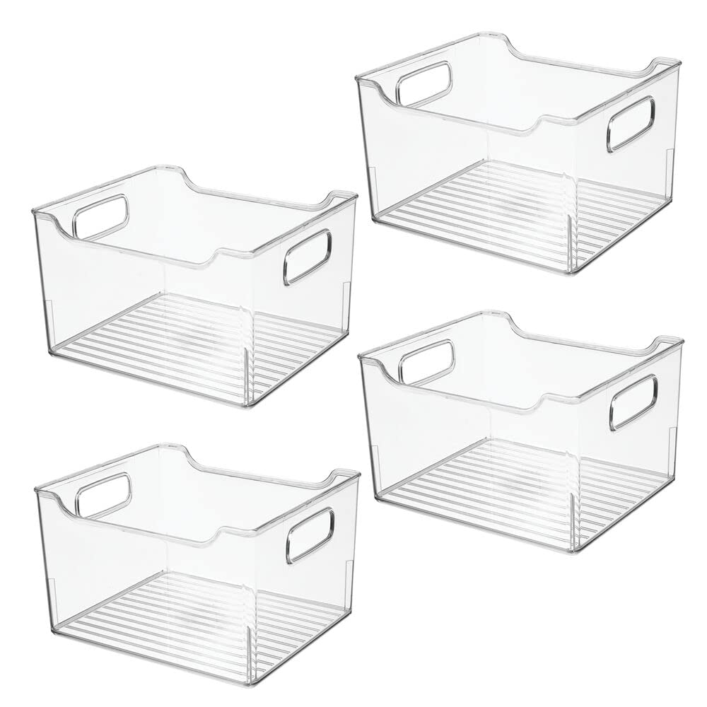 mDesign Large Deep Plastic Storage Bins with Handles - 4 Pack Clear Bathroom & Vanity Organizer for Makeup, Shelves, Cabinets & Closets - Perfect for Home, Office & Travel Organization - Ligne Collection