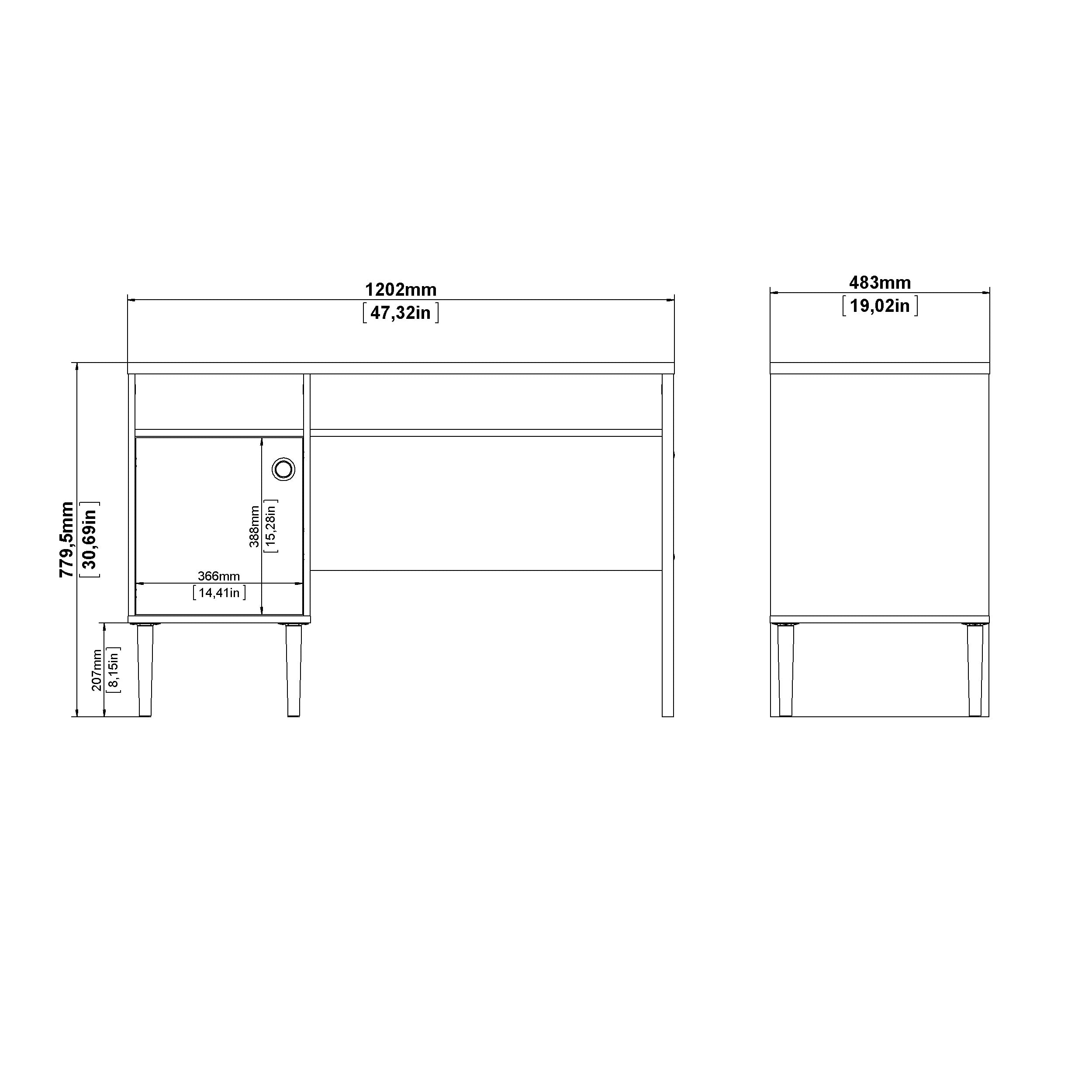 Tvilum Jackson 1-Door 2-Shelf Writing Desk in Hickory/White Matte Finish - Perfect for Home Office, Study Room, or Dormitory Workspace