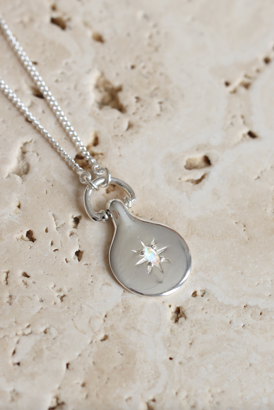 Starry Night Moonstone Silver Pendant Necklace - Handmade Bohemian Jewelry for Women - Perfect for Boho Chic Outfits & Special Occasions