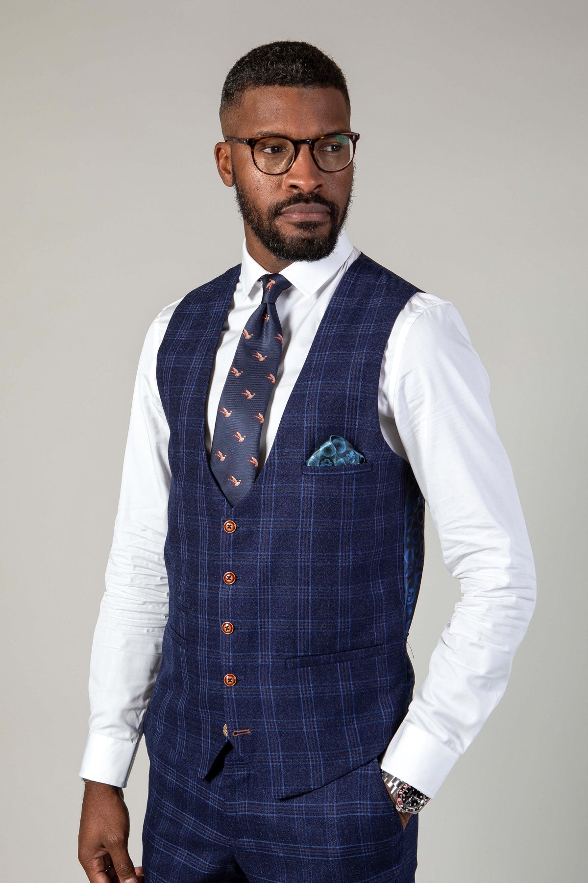 CHIGWELL Blue Tweed Check Three Piece Suit for Men | Classic Formal Business Attire | Perfect for Weddings, Office & Special Occasions