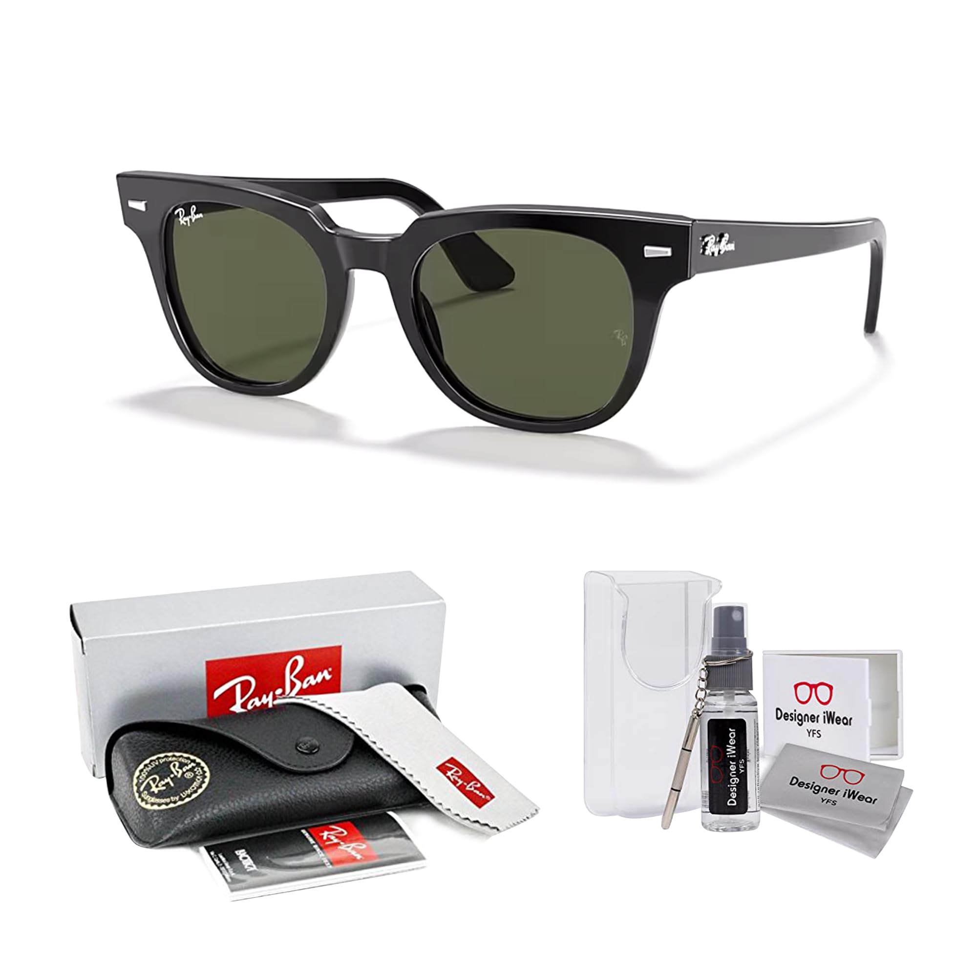 Ray-Ban RB2168 METEOR Square Sunglasses for Men & Women - UV Protection Polarized Lenses + Free Eyewear Care Kit | Perfect for Driving, Beach & Outdoor Activities