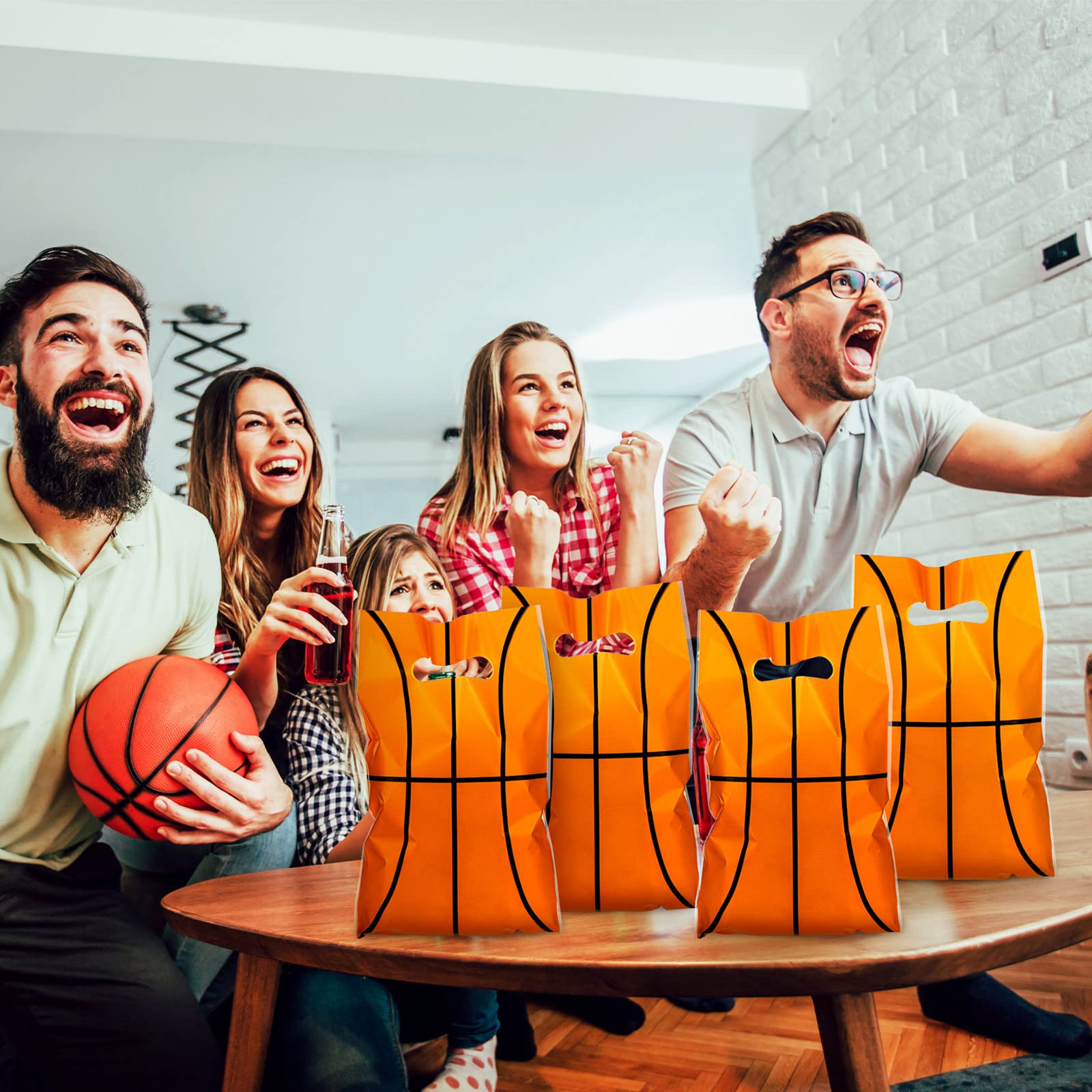 Sinmoe 100 Pcs Basketball Party Favor Bags - Plastic Treat Candy Bags for Kids Birthday Party, Sports Theme Gift Supplies (6.5 x 9.84 Inches) - Perfect for Basketball Birthday Parties, Team Celebrations & Game Day Snacks