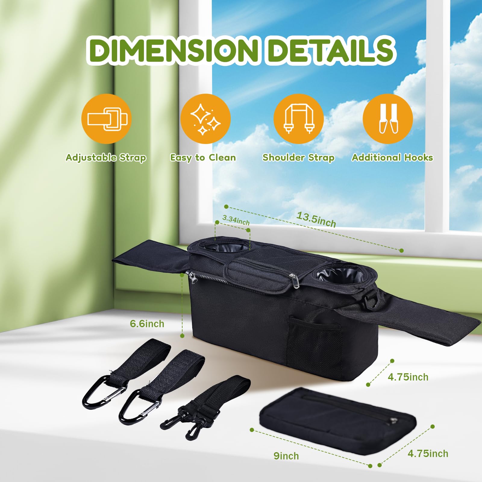 Universal Stroller Organizer & Cup Holder - Fits Doona, Evenflo Shyft Dualride, Uppababy Vista V2 & More | Perfect for Diaper Bags, Snacks & Drinks on Stroller Walks
