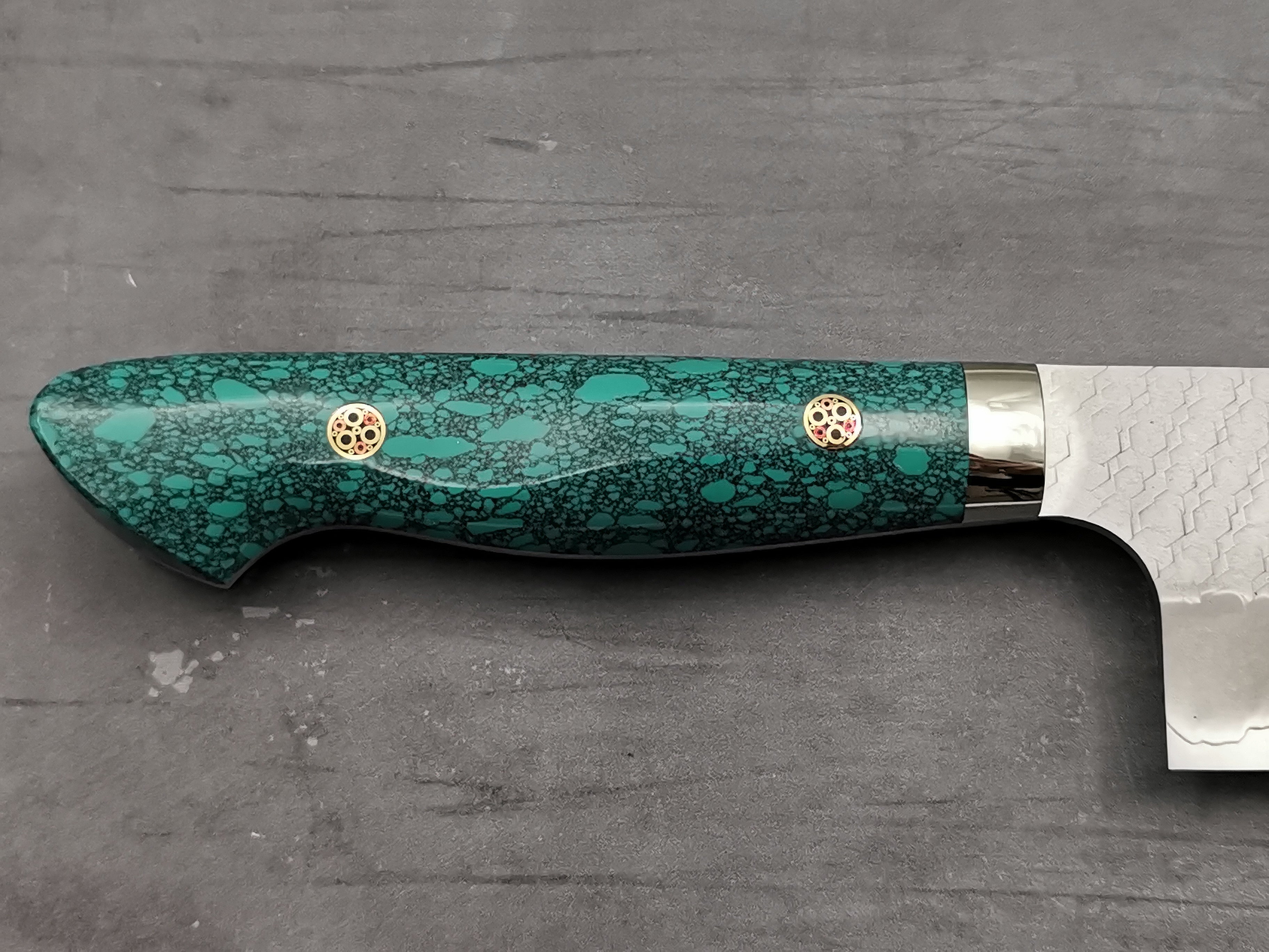 Premium Nigara Hamono SG2 Tsuchime Kiritsuke Nakiri Knife with Green Turquoise Handle - Japanese Kitchen Knife for Sushi, Vegetables & Precision Cutting