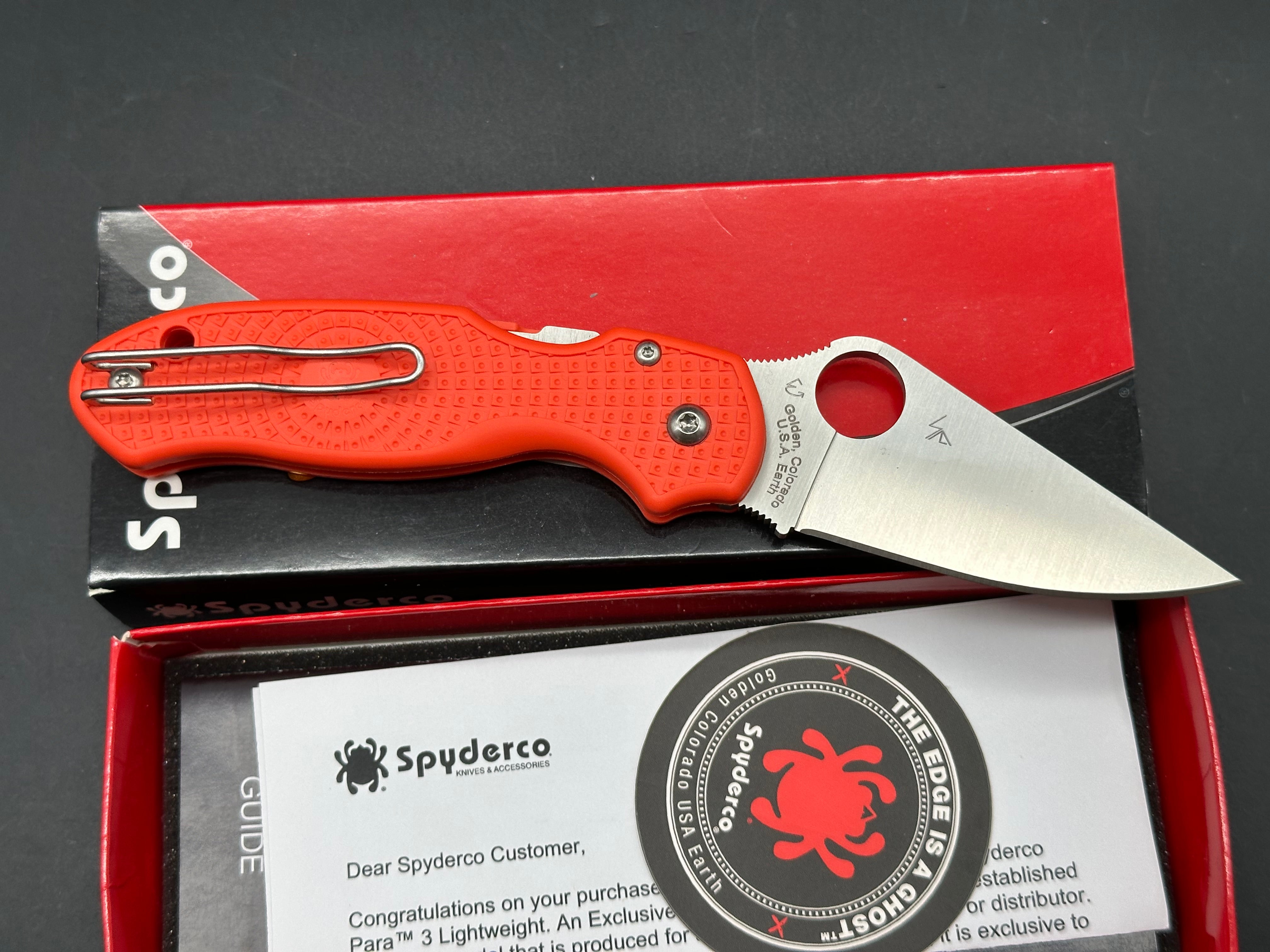 Spyderco Para 3 Lightweight Knife - CTS XHP Satin Blade & Orange FRN Handle - Exclusive Cutlery Shoppe Edition | EDC, Outdoor, Camping, Survival & Everyday Carry Pocket Knife