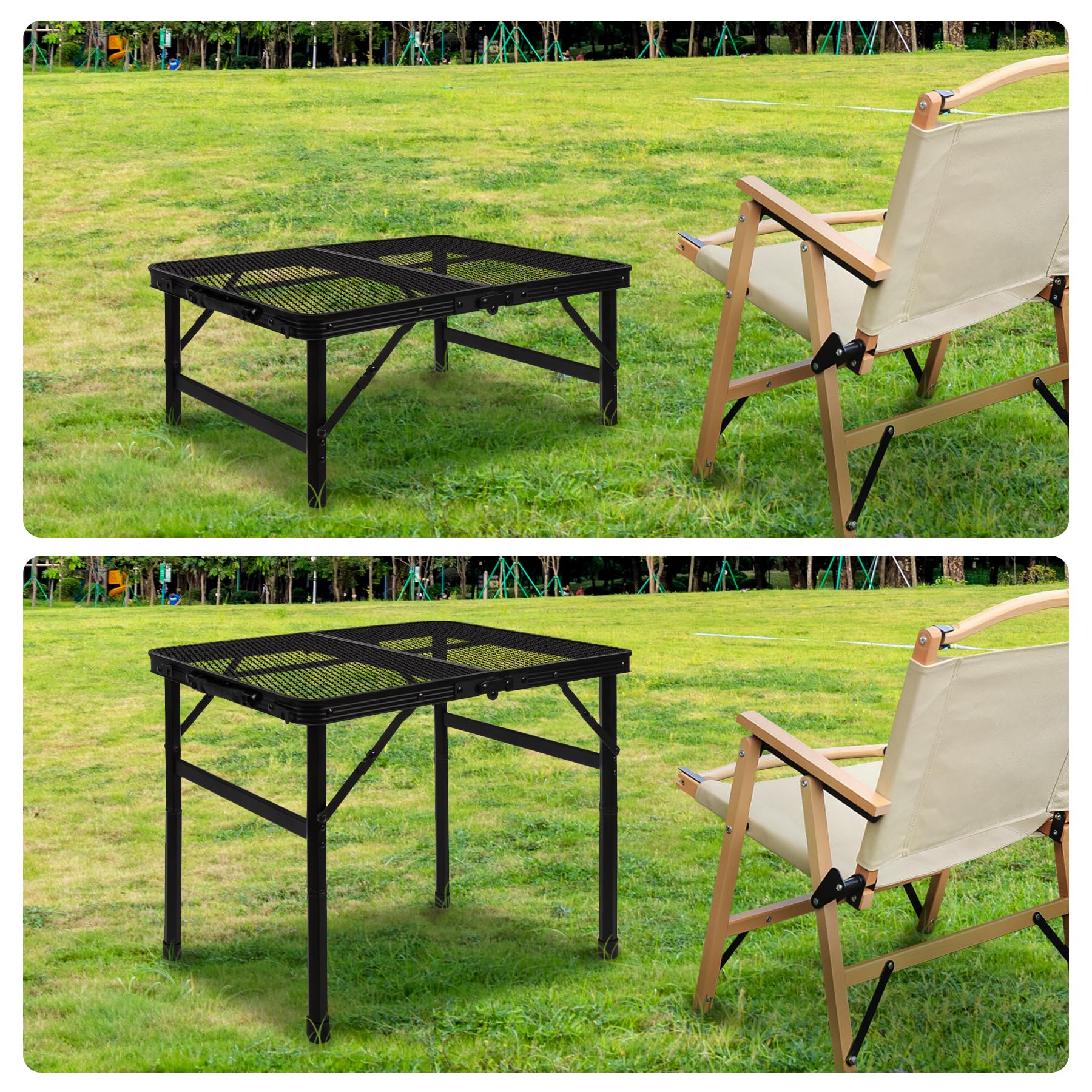 Foldable Grill Table with Mesh Top - Lightweight & Adjustable Height for Camping, Picnics, BBQs - Portable Outdoor/Indoor Cooking & Dining Solution