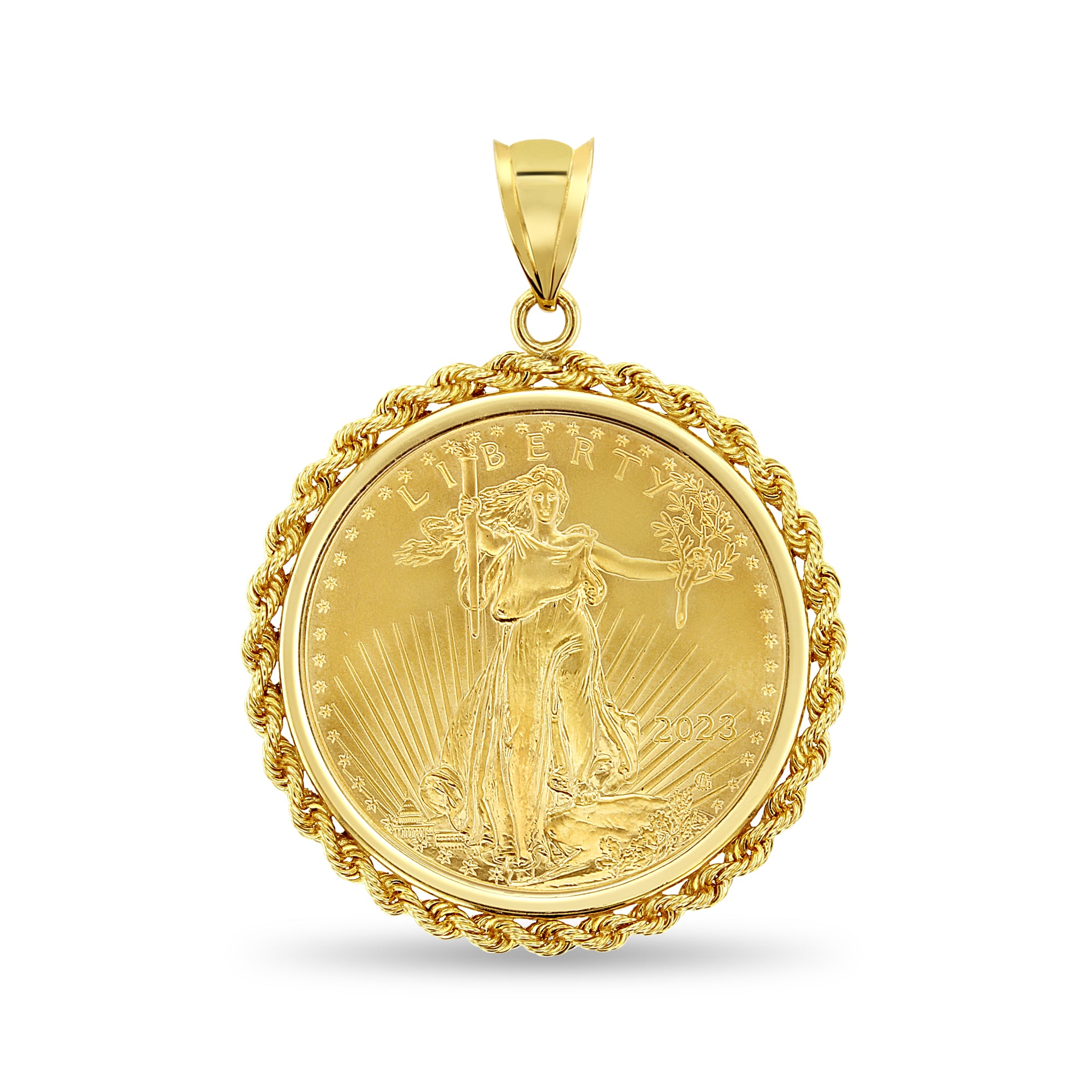 1OZ Fine Gold Lady Liberty Medallion Necklace - 24K Solid Gold Coin Pendant with Rope Chain - Perfect for Gifts, Collecting & Patriotic Jewelry