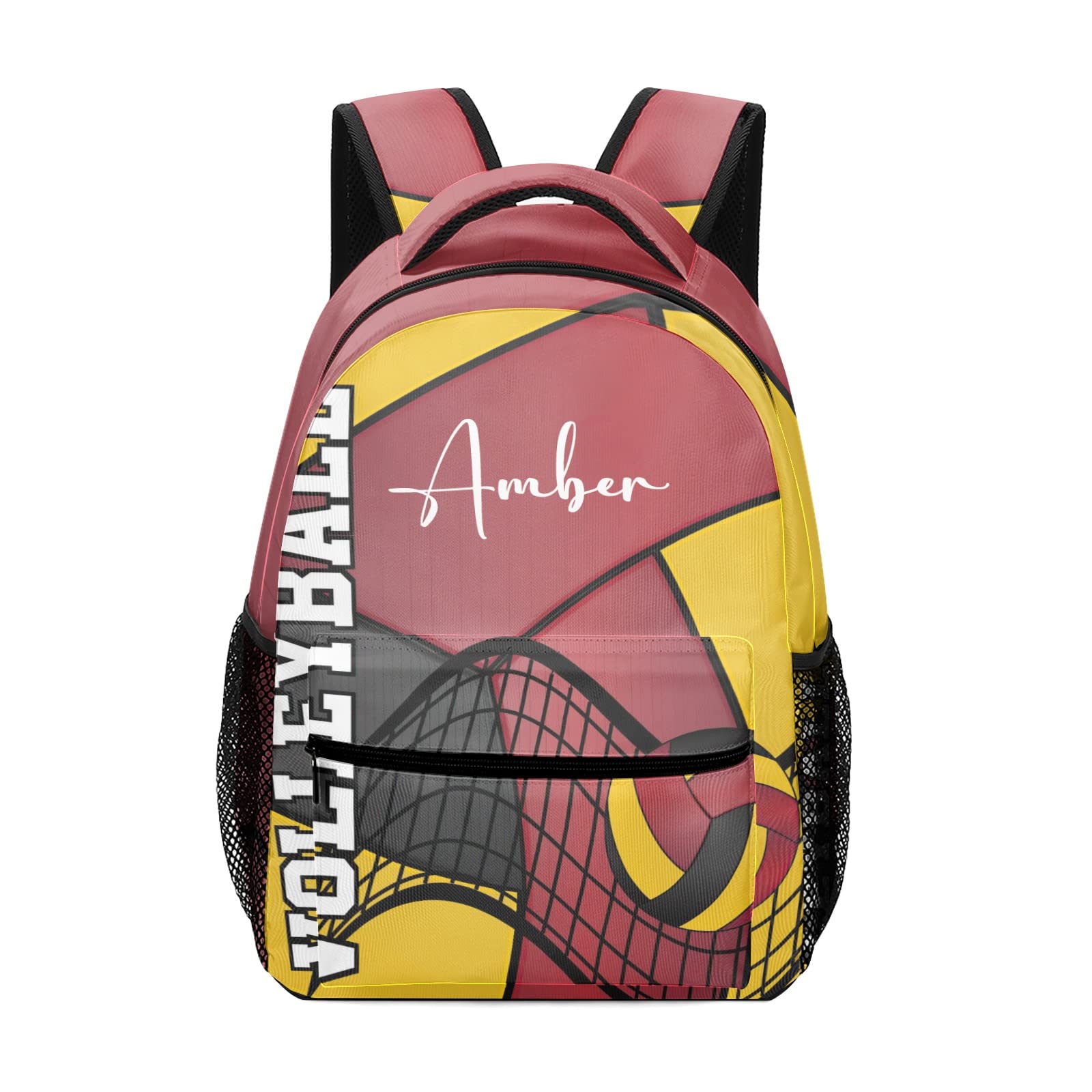 **Personalized Waterproof Volleyball Backpack for Men & Women - Red & Yellow Sports Travel Bag for Gym, Beach & Outdoor Adventures**