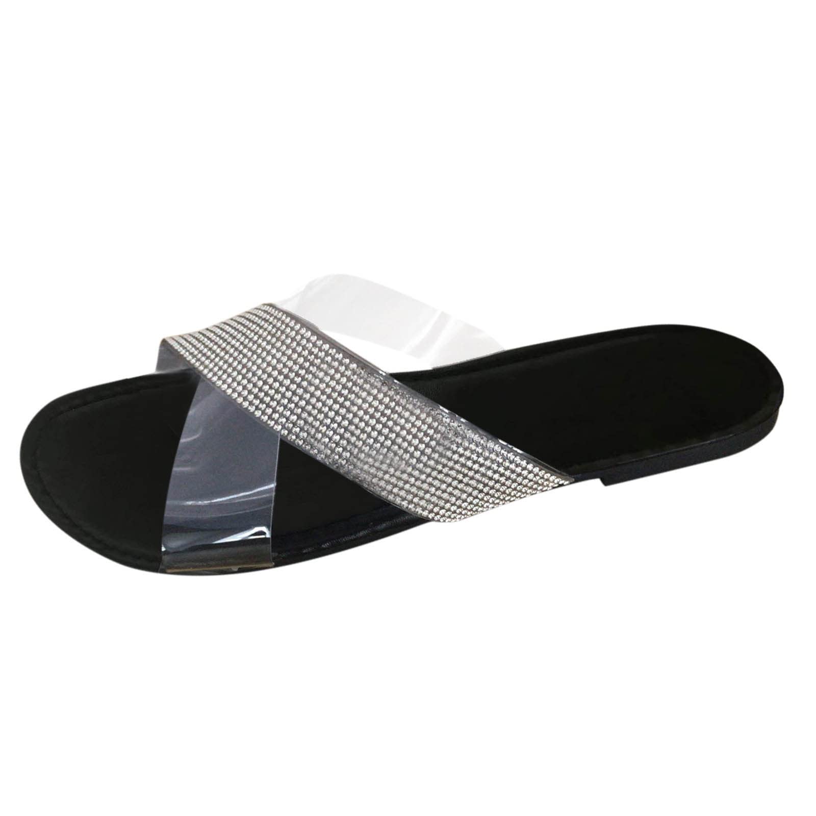 Women's Retro Summer Sandals - Crystal Buckle Flat Sandals for Women - Comfortable White Fashion Sandals for Beach, Vacation & Casual Outfits