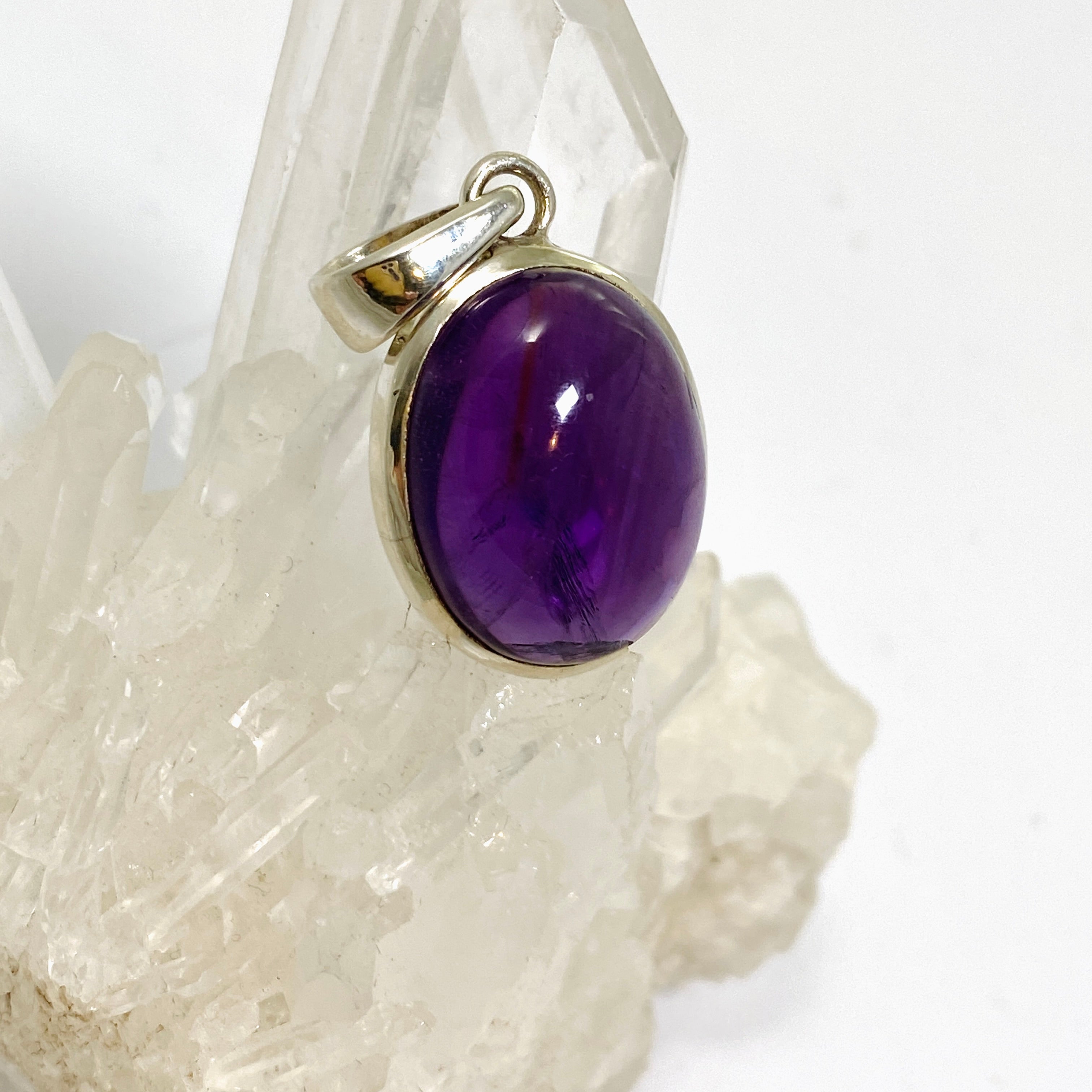 Natural Amethyst Oval Cabochon Pendant Necklace - 925 Sterling Silver Jewelry for Women - Perfect for Gifts, Meditation & Spiritual Healing
